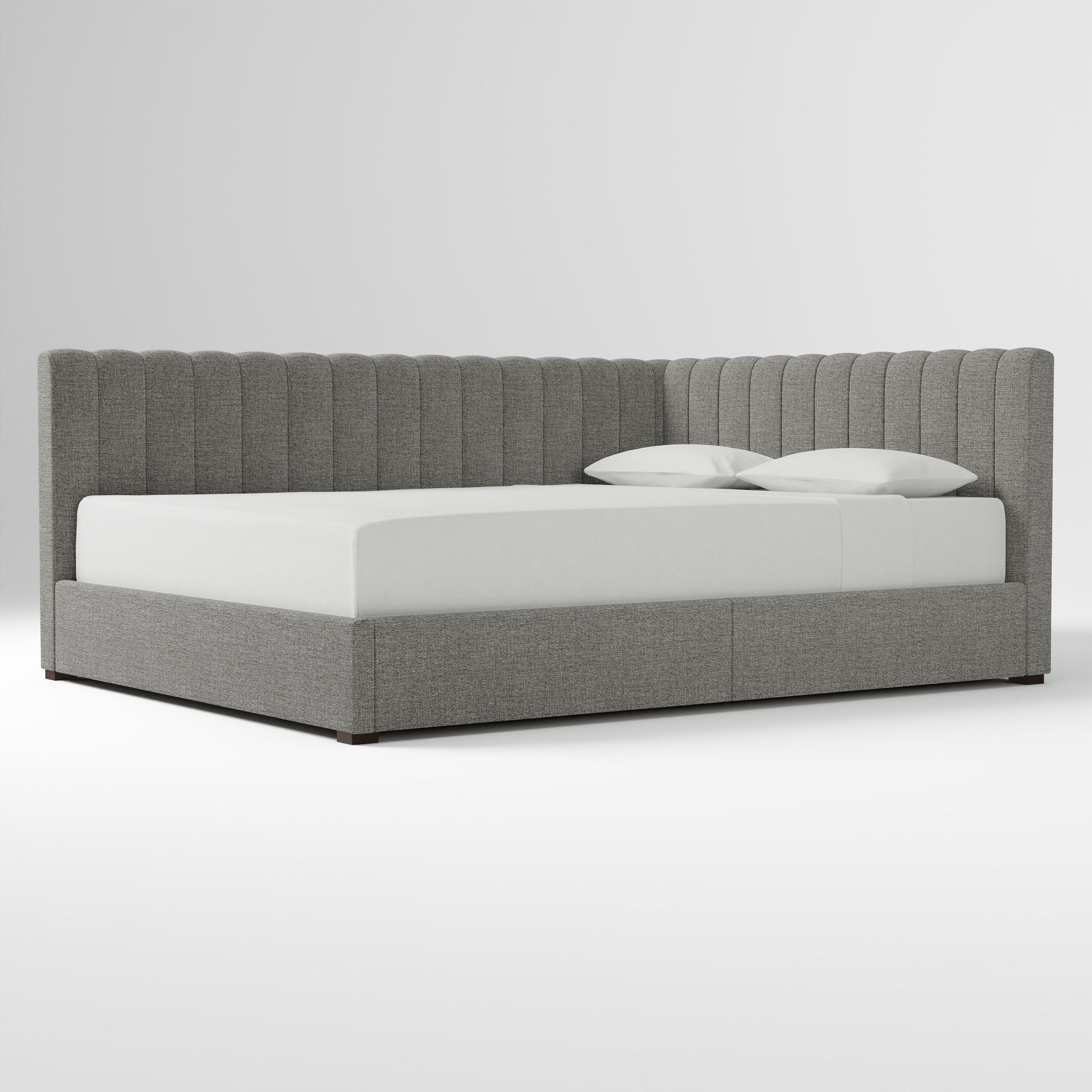 Avalon Corner Storage Bed Queen Yarn Dyed Linen Weave Alabaster