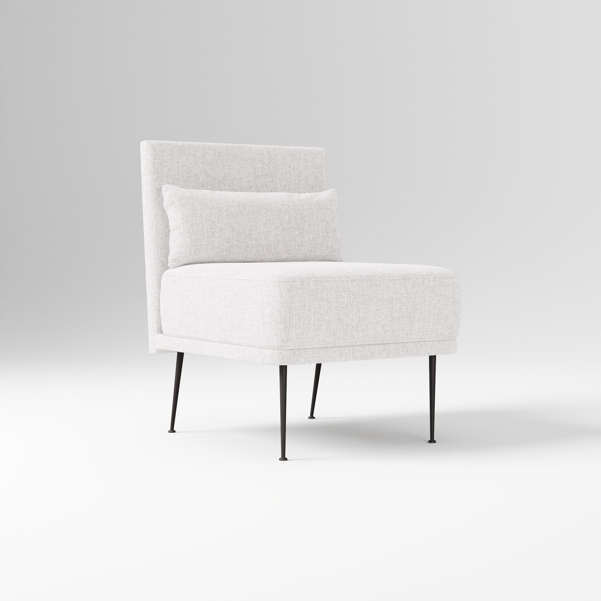 Modern Banquette Armless Bench, Yarn Dyed Linen Weave Oatmeal, Dark Bronze