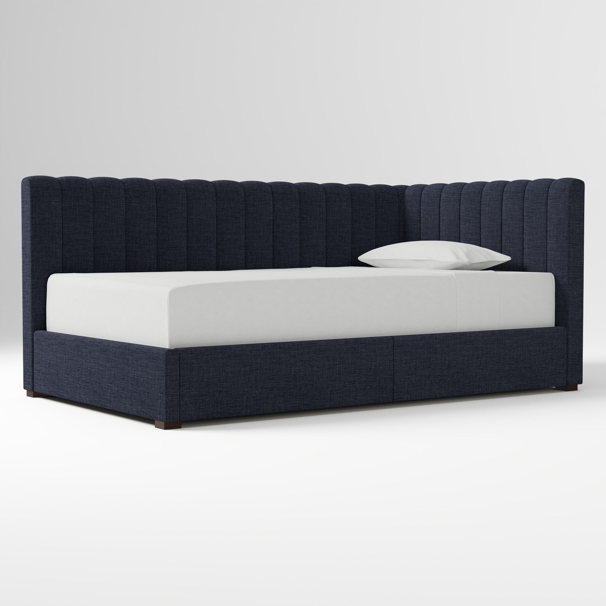 Avalon Corner Storage Bed Queen Yarn Dyed Linen Weave Alabaster