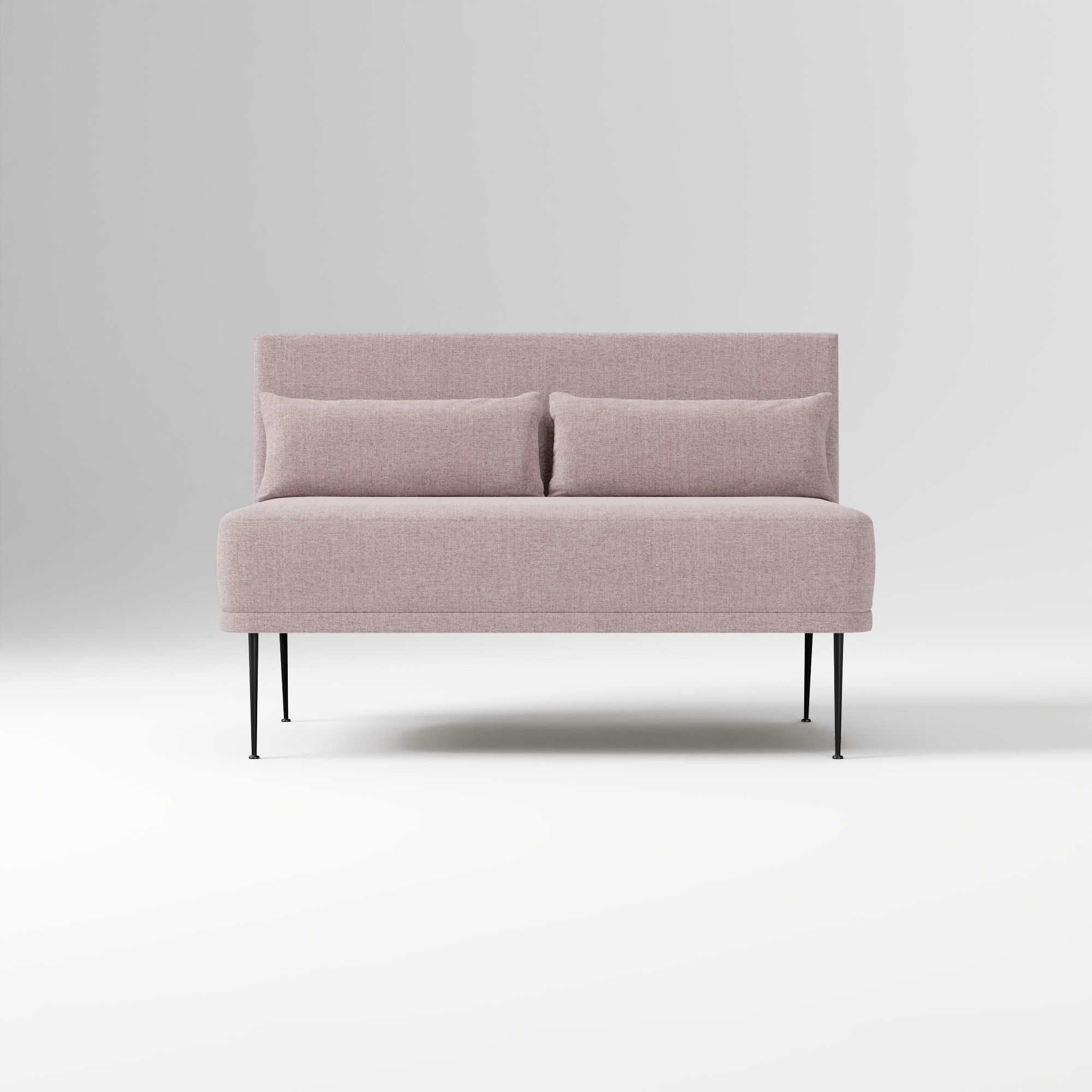 Modern Banquette Armless Bench, Yarn Dyed Linen Weave Oatmeal, Dark Bronze