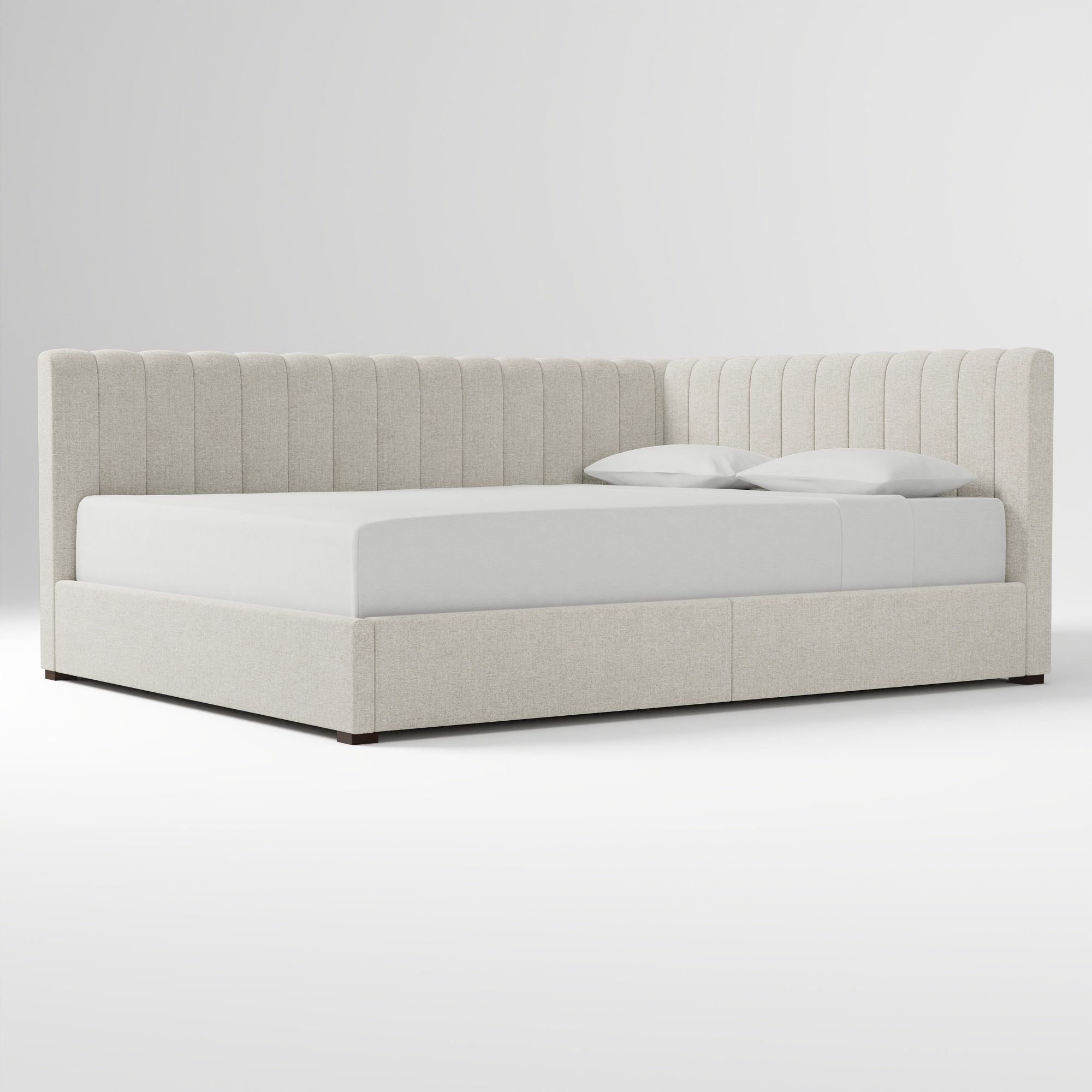 Avalon Corner Storage Bed Queen Yarn Dyed Linen Weave Alabaster