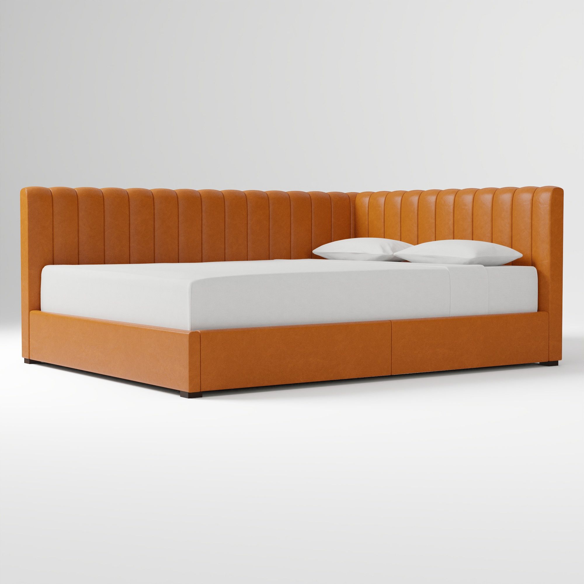 Avalon Corner Storage Bed Queen Yarn Dyed Linen Weave Alabaster