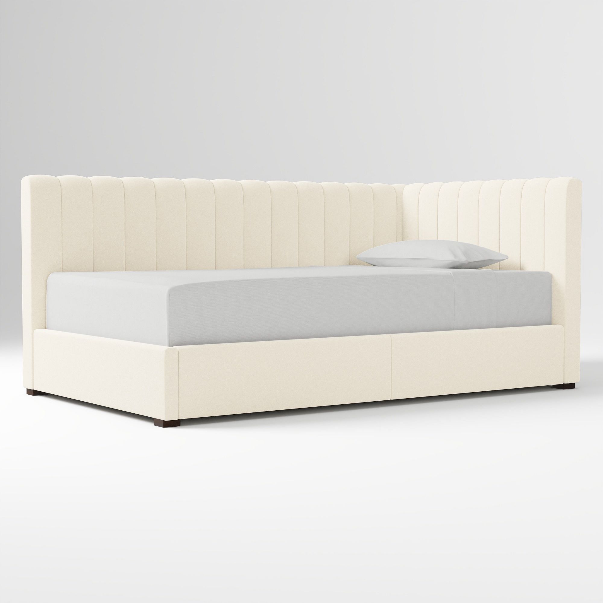 Avalon Corner Storage Bed Queen Yarn Dyed Linen Weave Alabaster