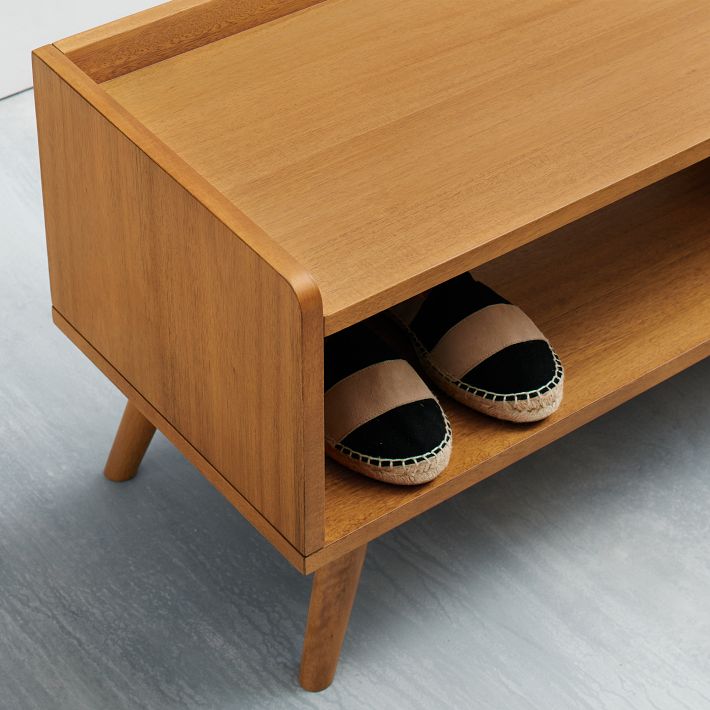 Mid Century Modern Long Entryway Storage Bench Mid-Century Shoe