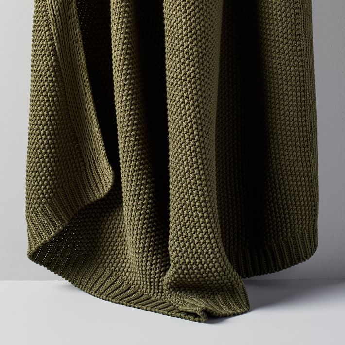 Cotton Knit Throw Tarragon