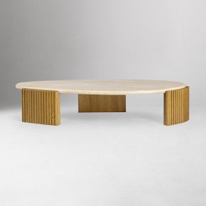 Cybele Oblong Travertine Coffee Table (61.25") | West Elm