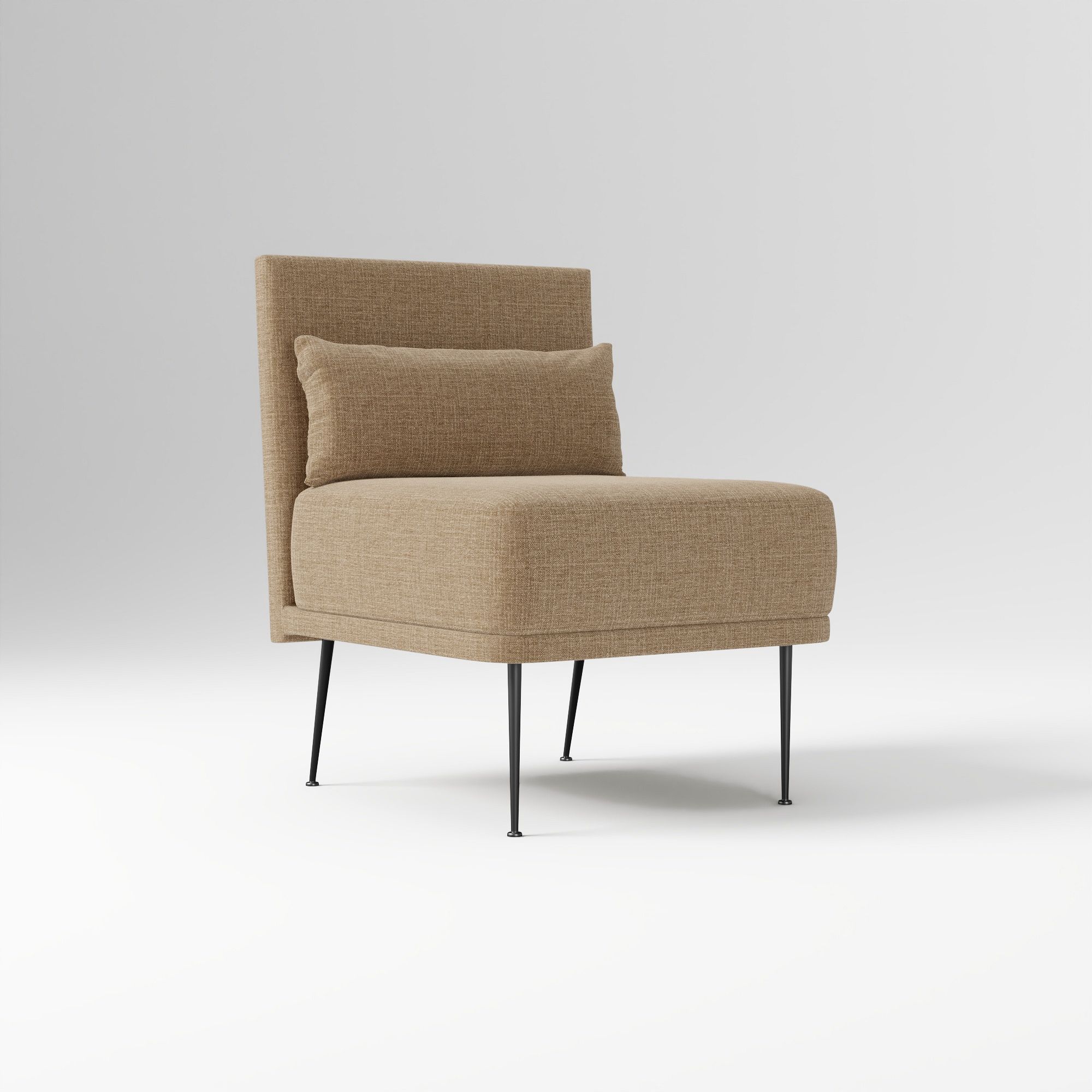 Modern Banquette Armless Bench, Yarn Dyed Linen Weave Oatmeal, Dark Bronze