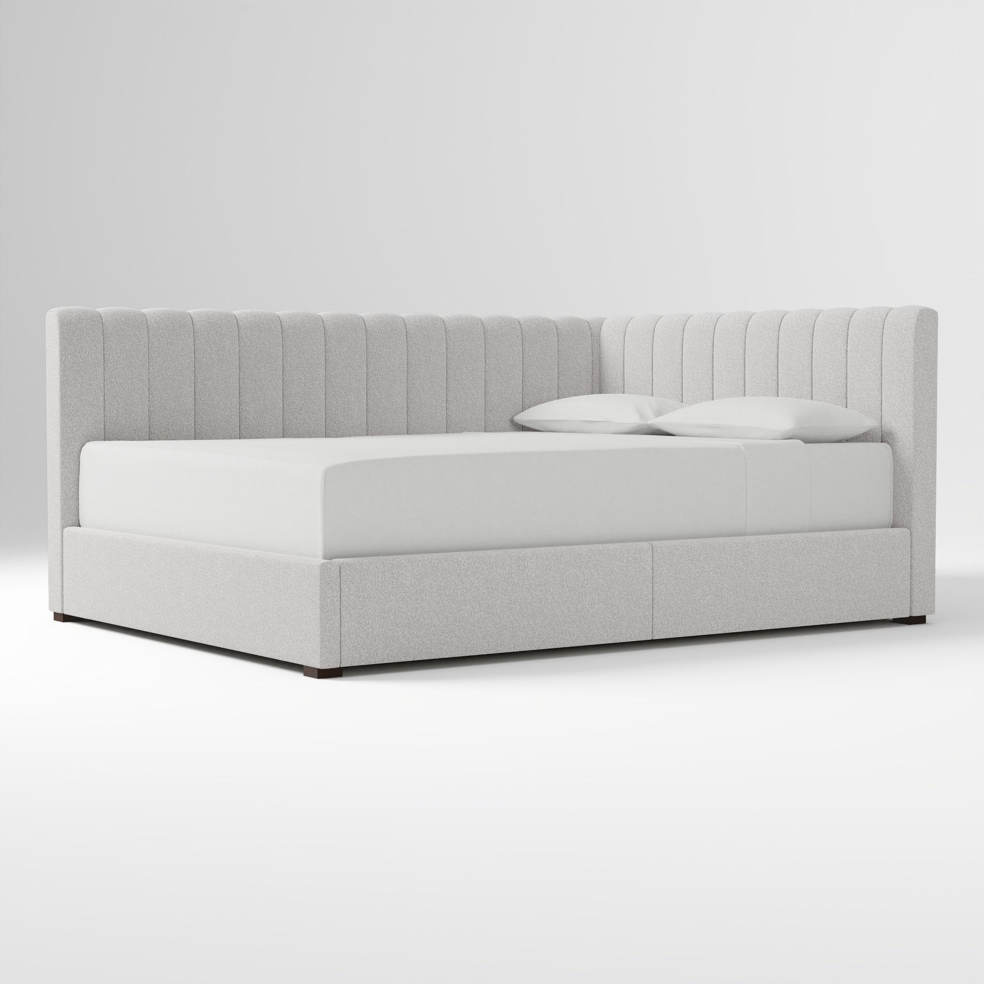 Avalon Corner Storage Bed Queen Yarn Dyed Linen Weave Alabaster