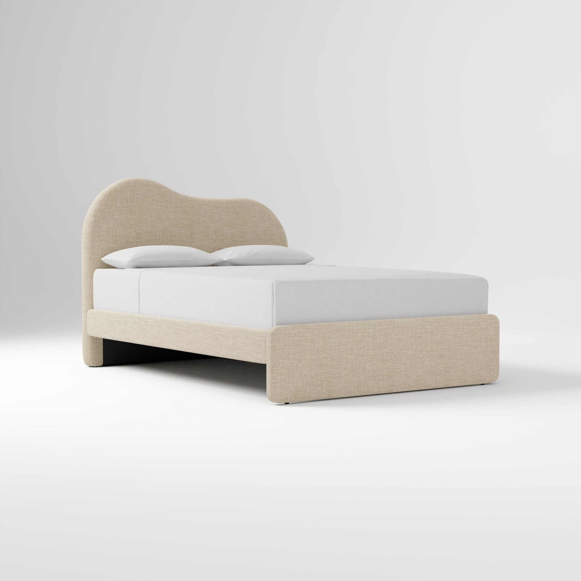 Alba Asymmetric Upholstered Bed, Full, Yarn Dyed Linen Weave, Alabaster