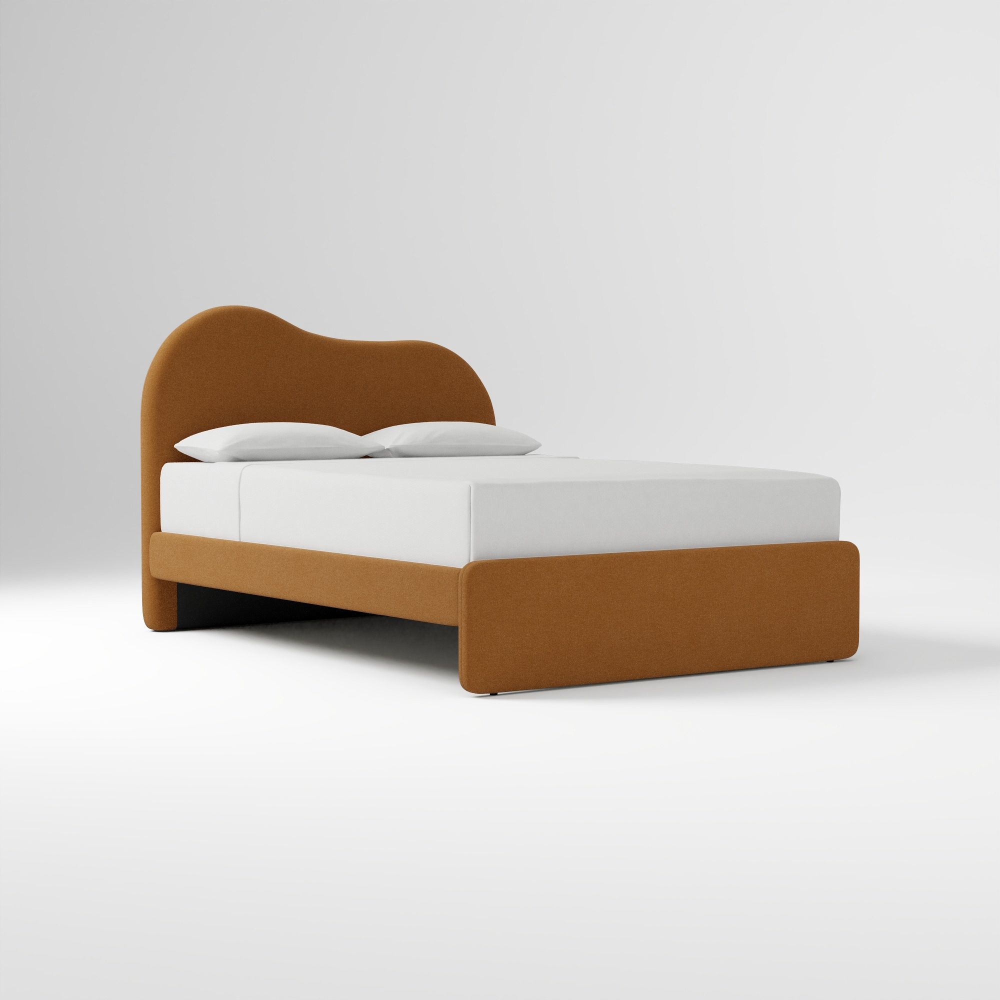 Alba Asymmetric Upholstered Bed, Full, Yarn Dyed Linen Weave, Alabaster