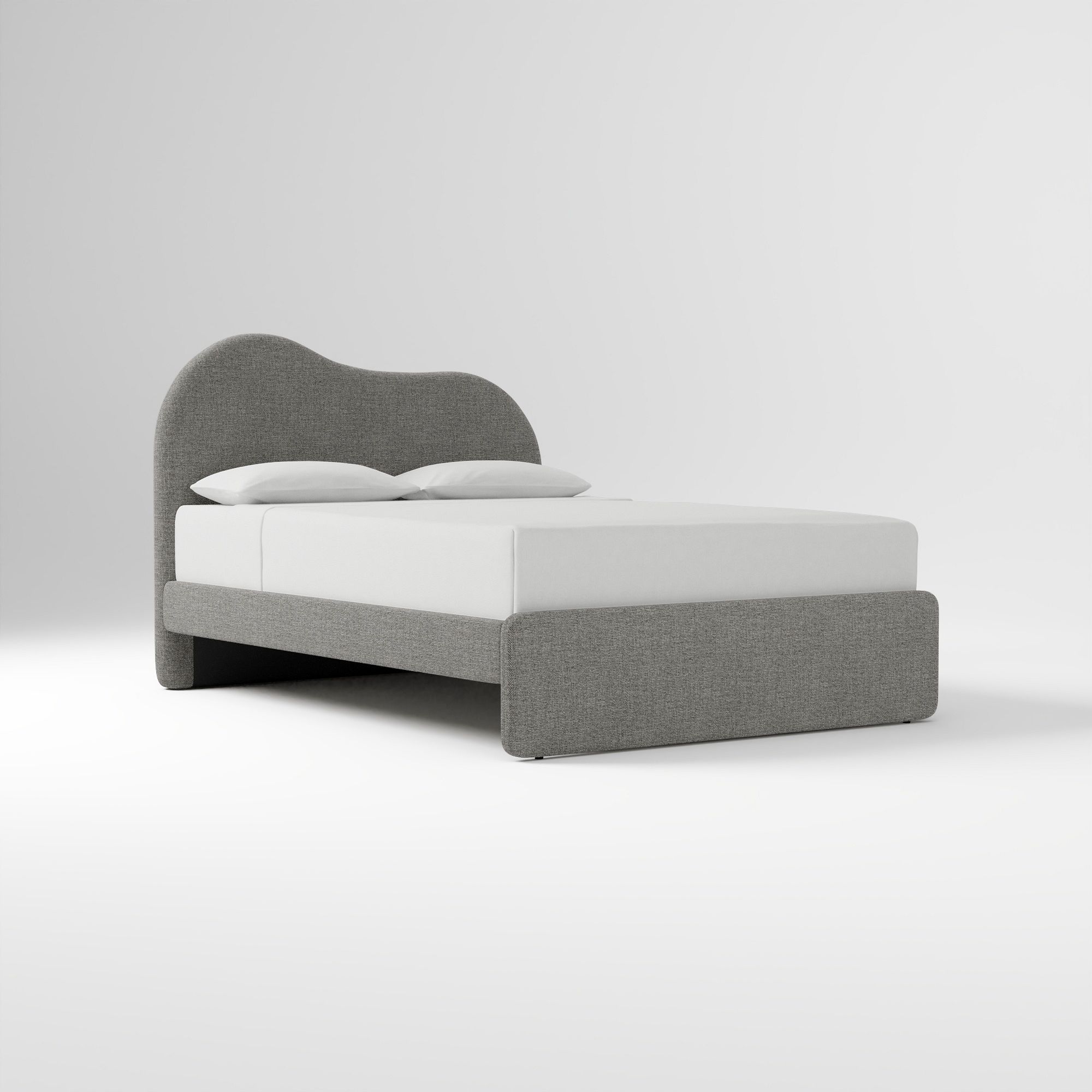Alba Asymmetric Upholstered Bed, Full, Yarn Dyed Linen Weave, Alabaster