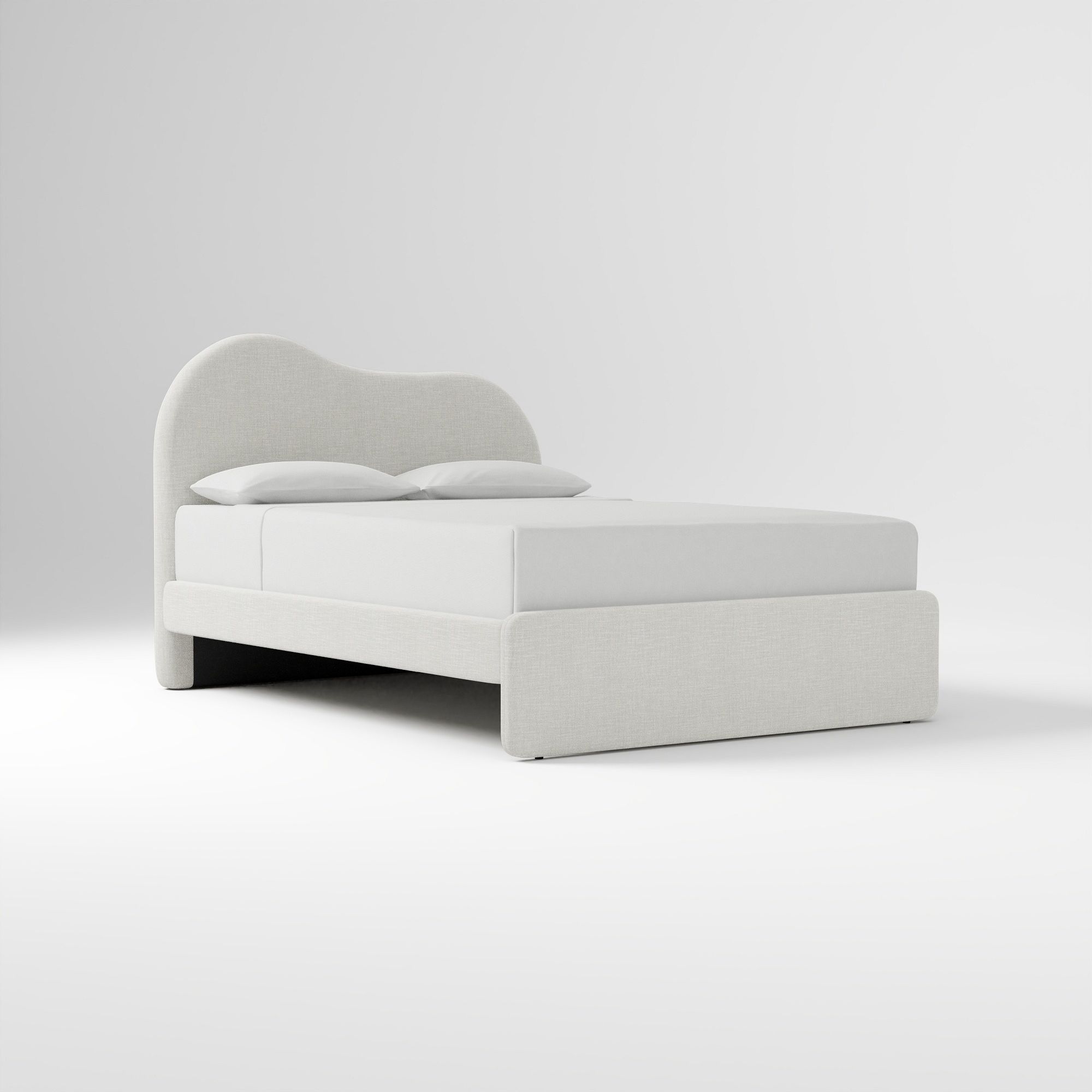 Alba Asymmetric Upholstered Bed, Full, Yarn Dyed Linen Weave, Alabaster