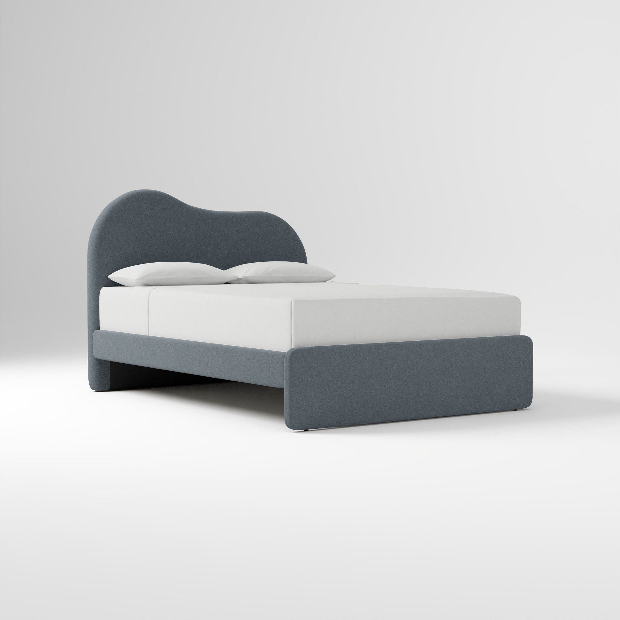 Alba Asymmetric Upholstered Bed, Full, Yarn Dyed Linen Weave, Alabaster