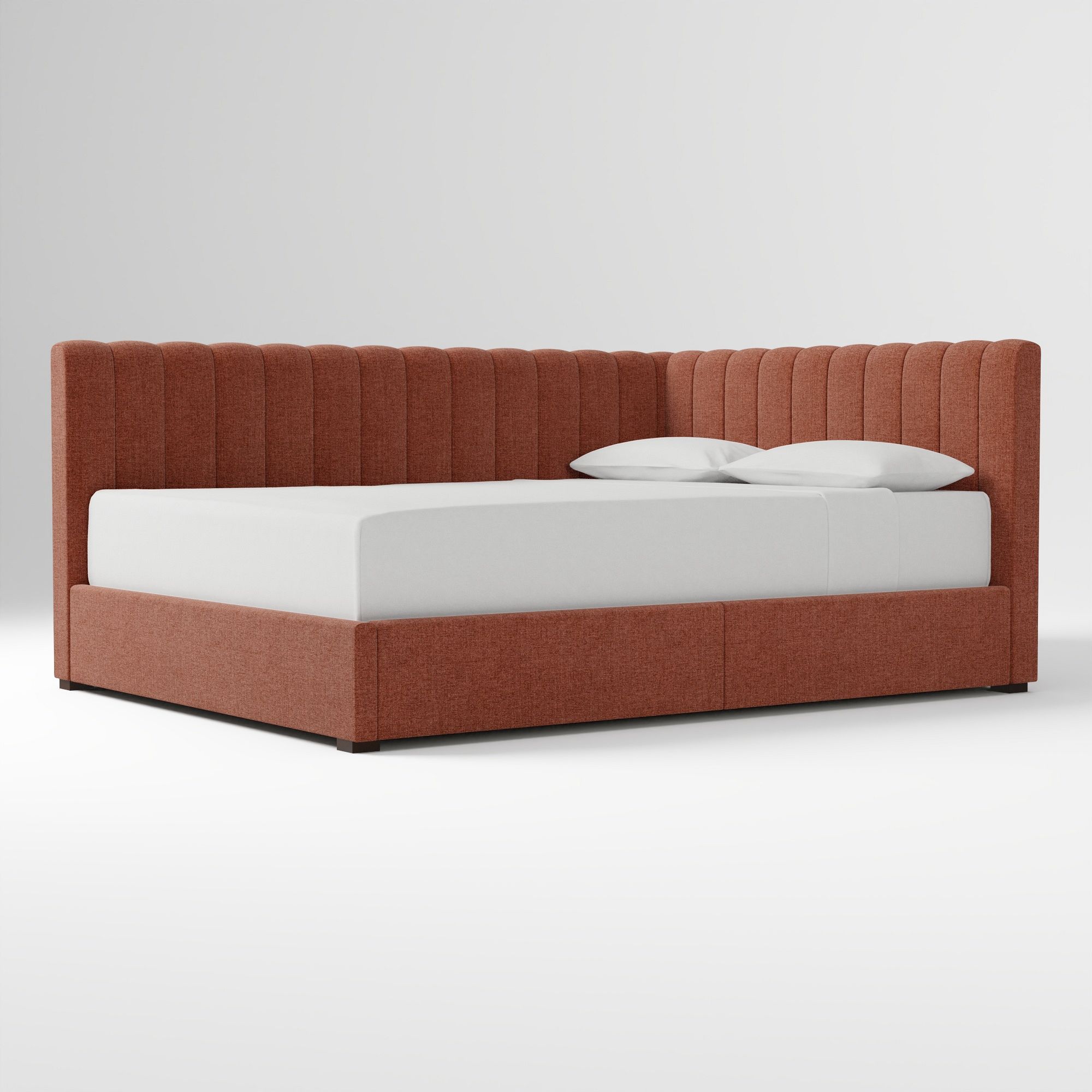 Avalon Corner Storage Bed Queen Yarn Dyed Linen Weave Alabaster