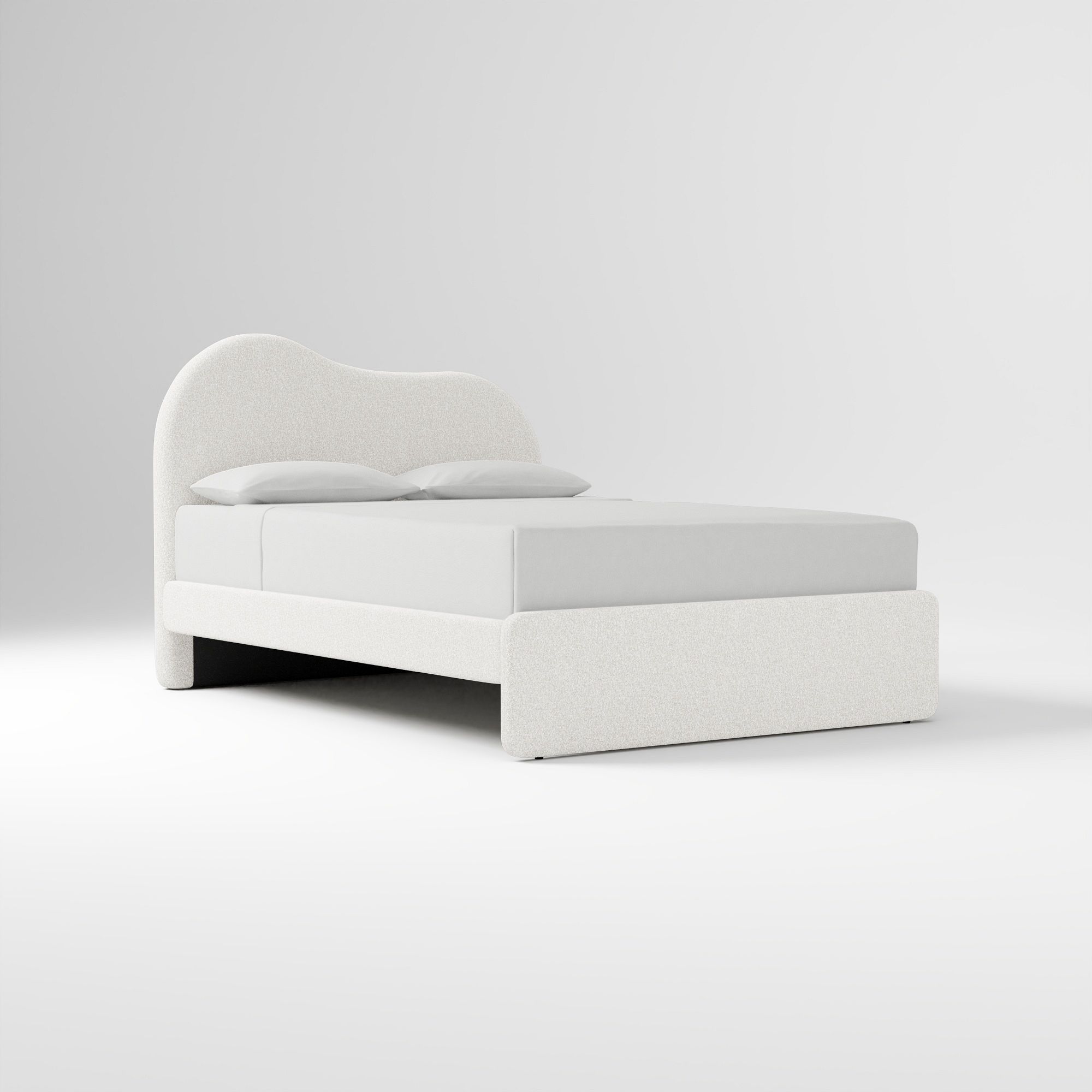 Alba Asymmetric Upholstered Bed, Full, Yarn Dyed Linen Weave, Alabaster