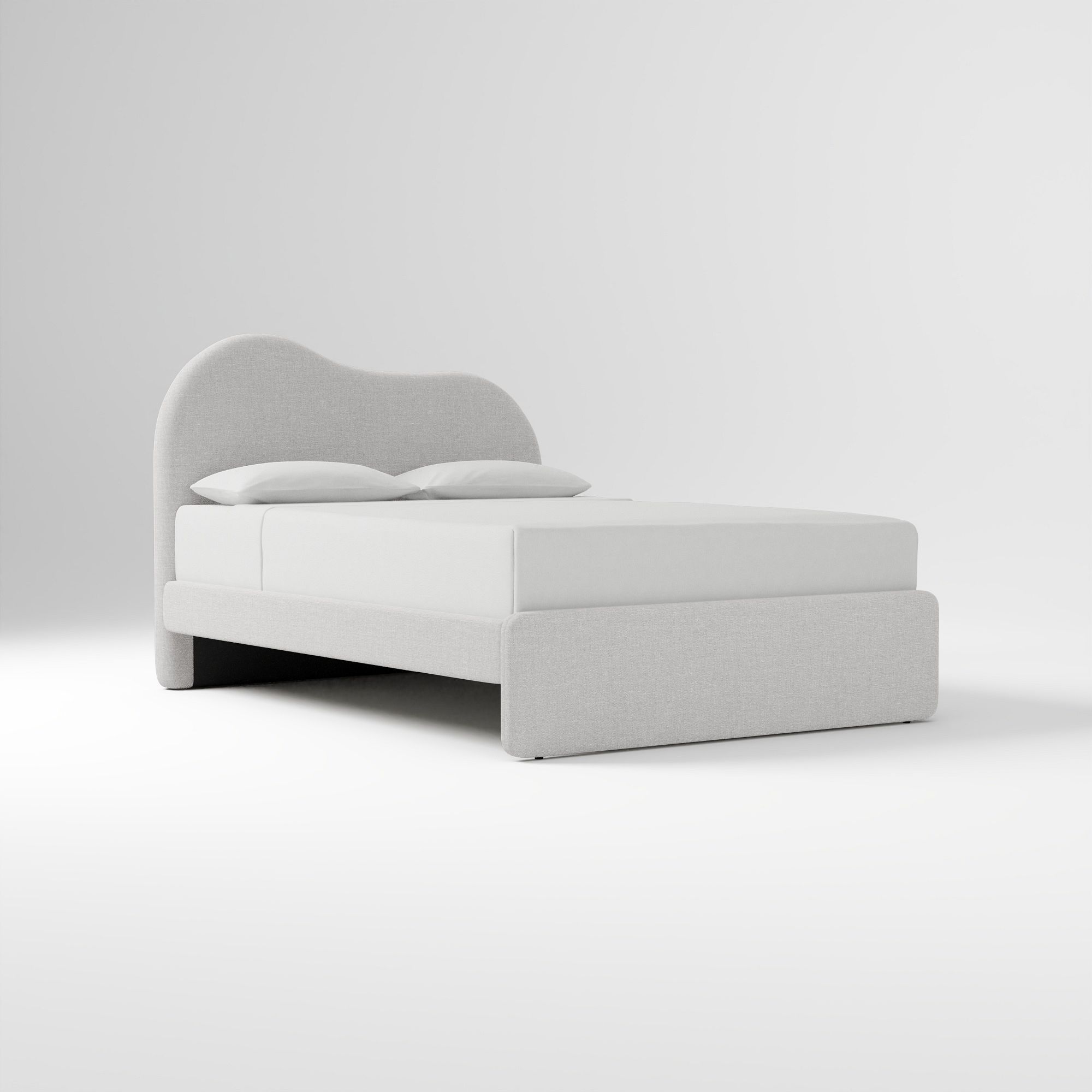 Alba Asymmetric Upholstered Bed, Full, Yarn Dyed Linen Weave, Alabaster