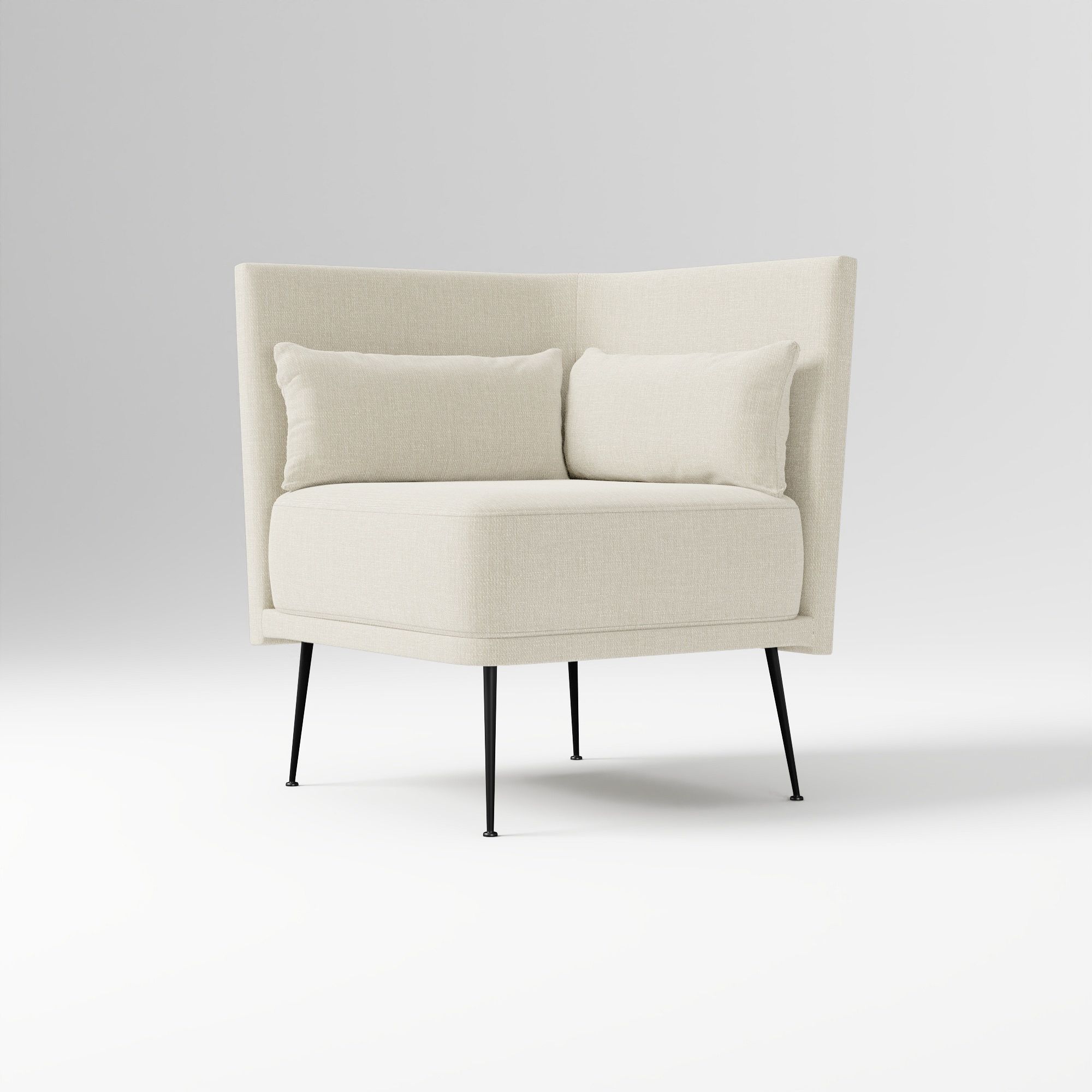 Modern Banquette Armless Bench, Yarn Dyed Linen Weave Oatmeal, Dark Bronze