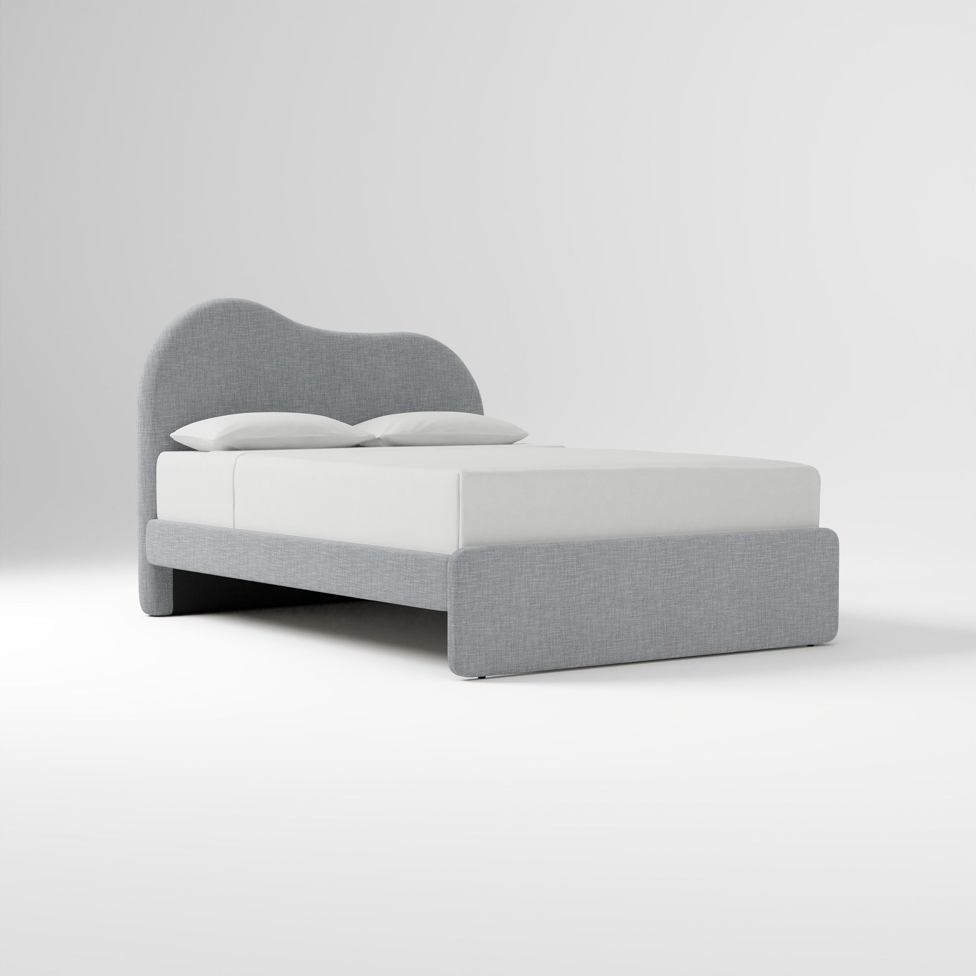 Alba Asymmetric Upholstered Bed, Full, Yarn Dyed Linen Weave, Alabaster