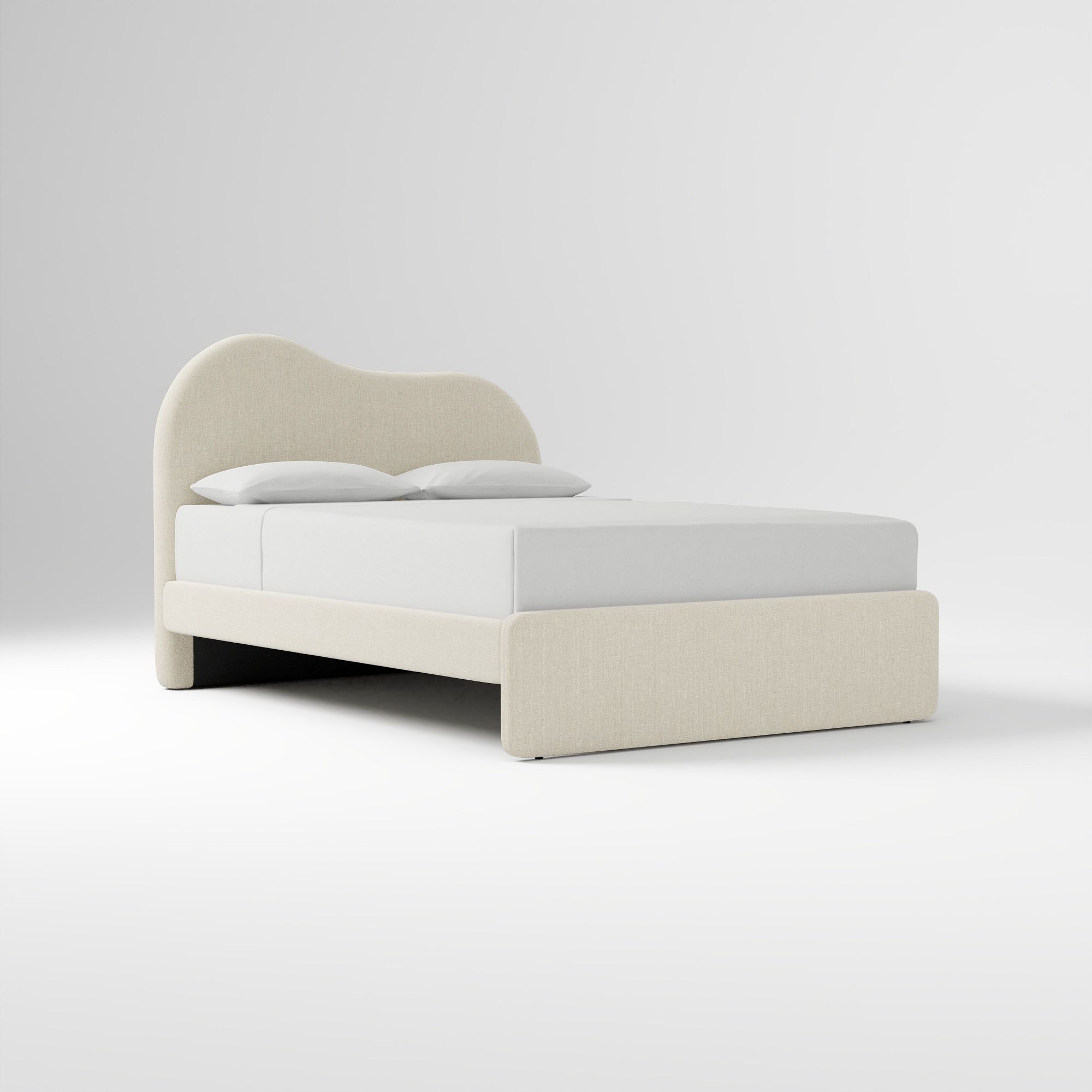 Alba Asymmetric Upholstered Bed, Full, Yarn Dyed Linen Weave, Alabaster
