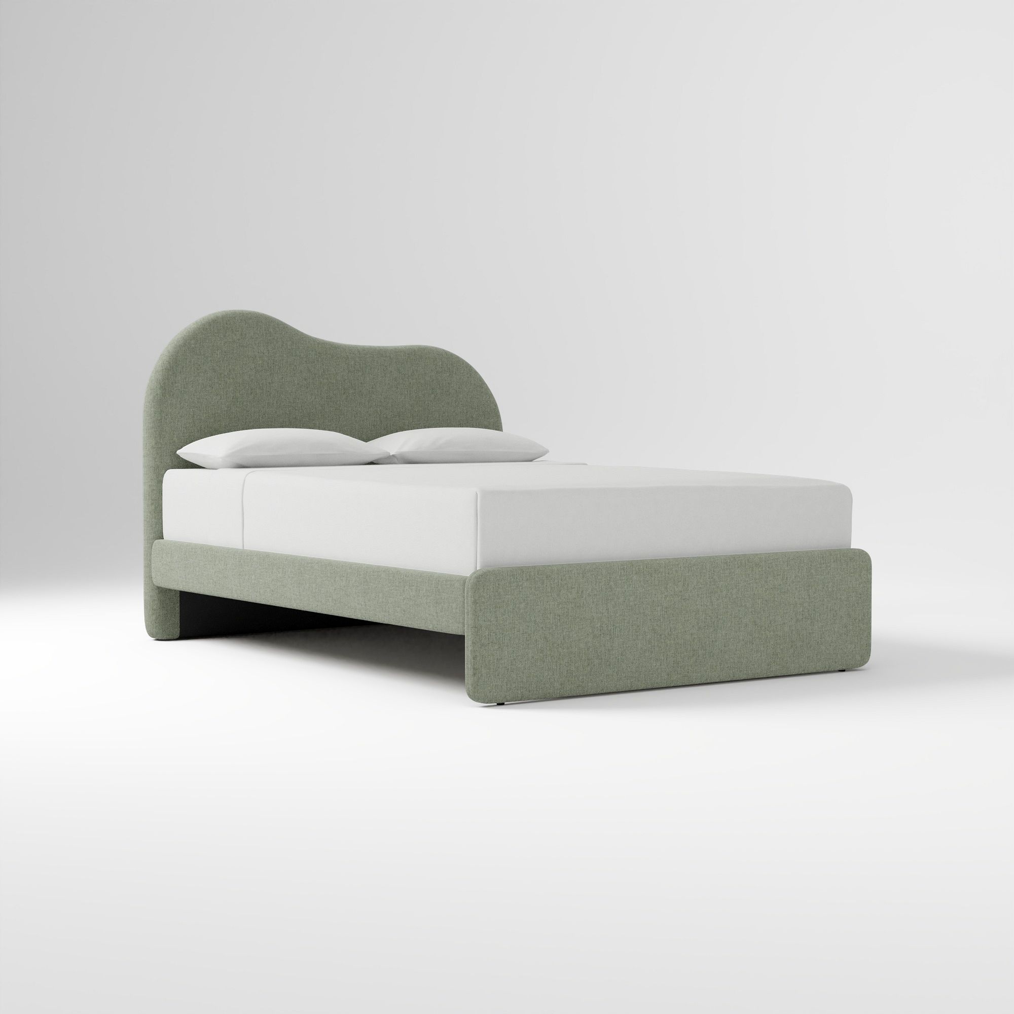 Alba Asymmetric Upholstered Bed, Full, Yarn Dyed Linen Weave, Alabaster