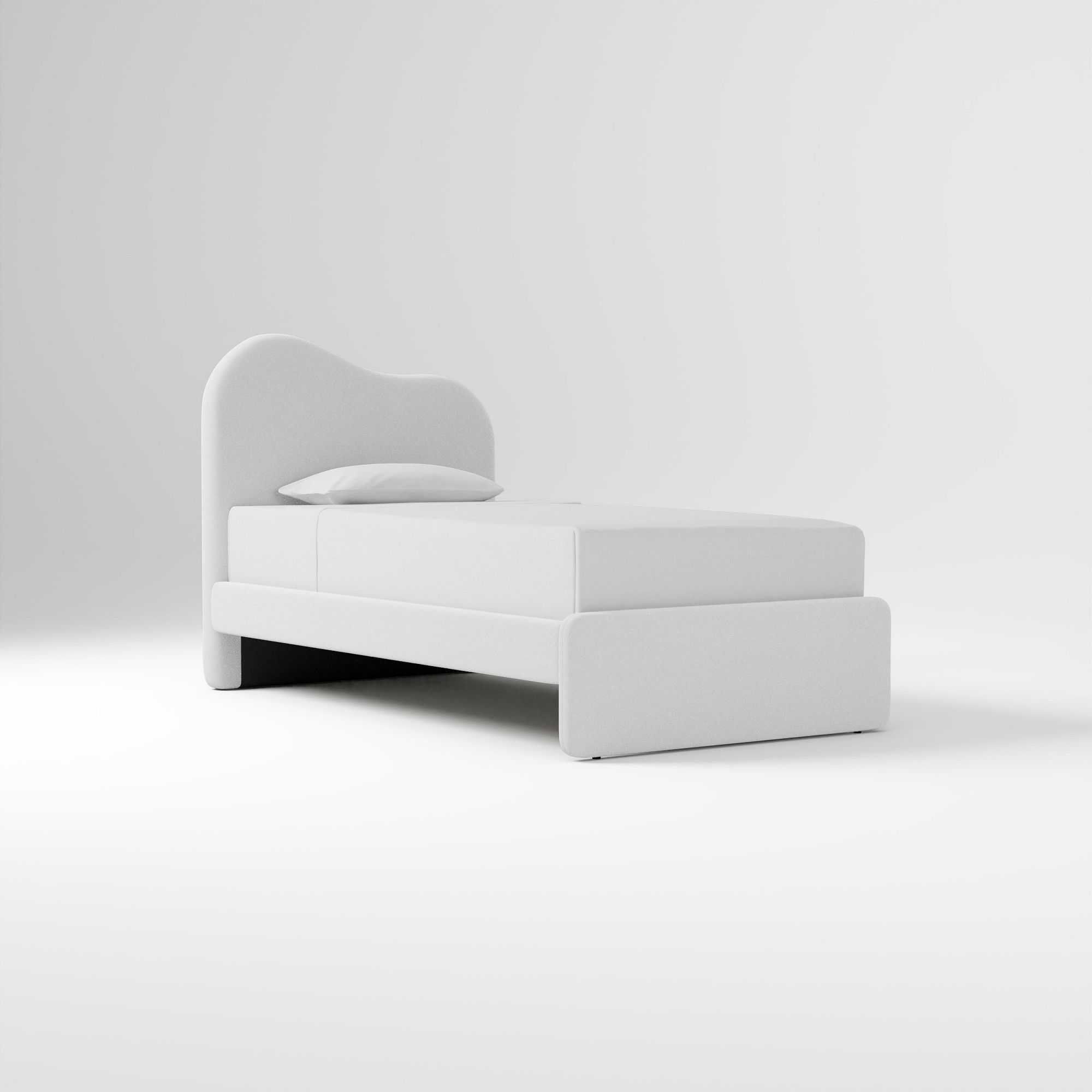 Alba Asymmetric Upholstered Bed, Full, Yarn Dyed Linen Weave, Alabaster
