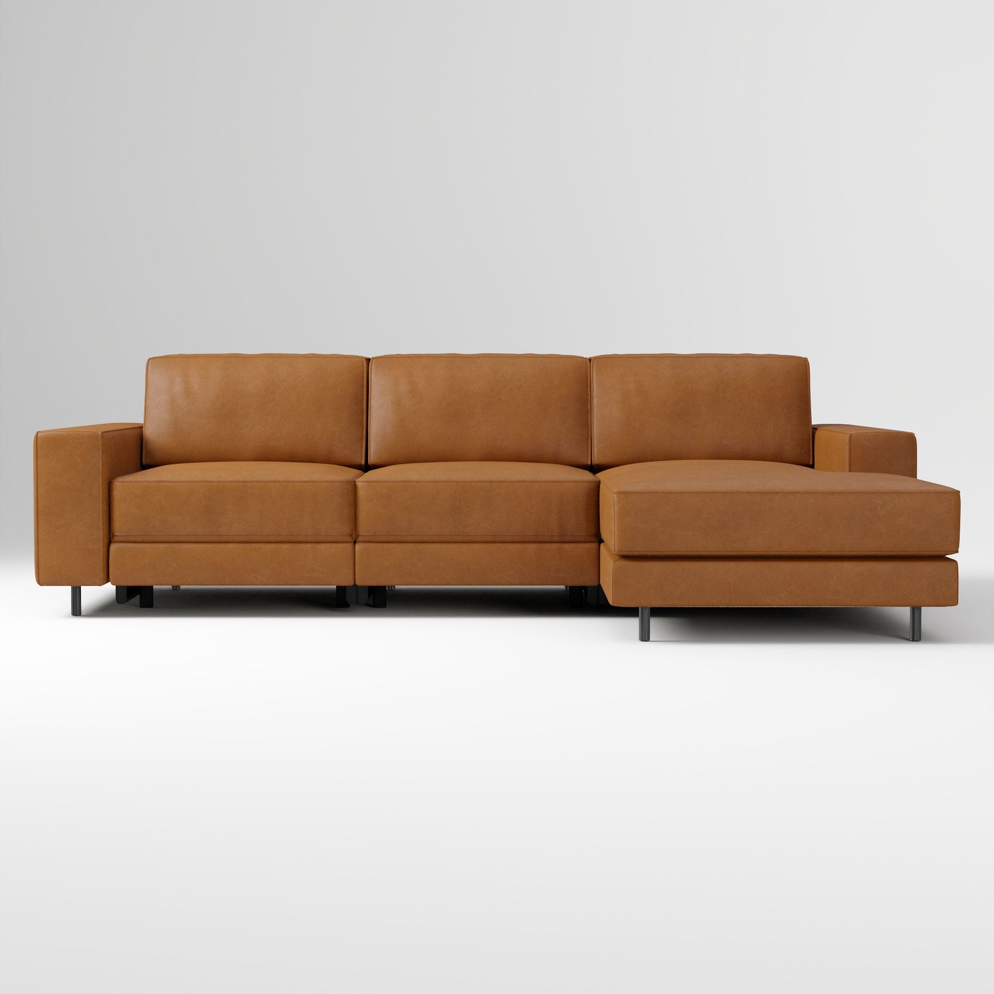 Axel Motion 108" Right 3-Piece Reclining Chaise Sectional, Saddle Leather, Nut, Dark Bronze
