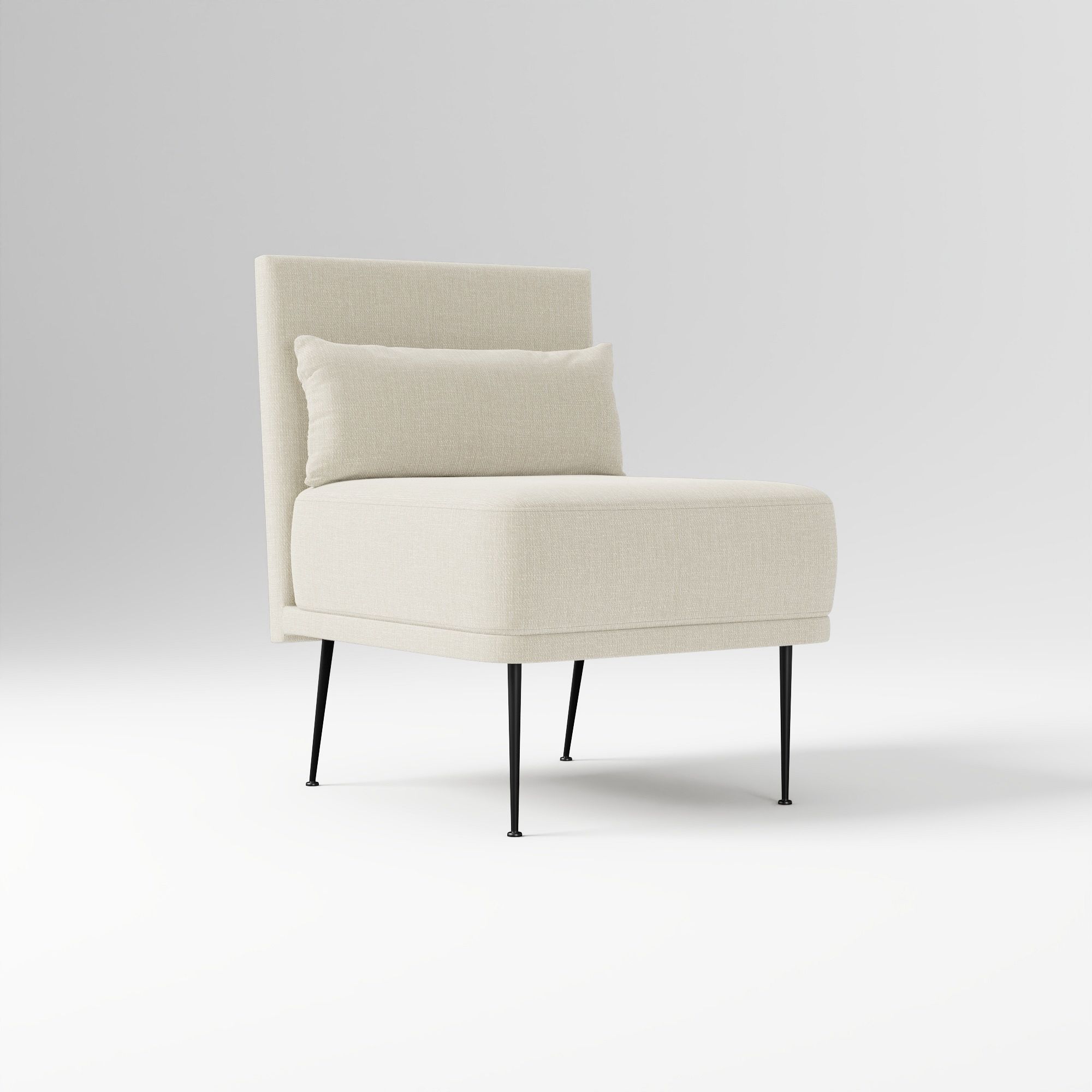 Modern Banquette Armless Bench, Yarn Dyed Linen Weave Oatmeal, Dark Bronze