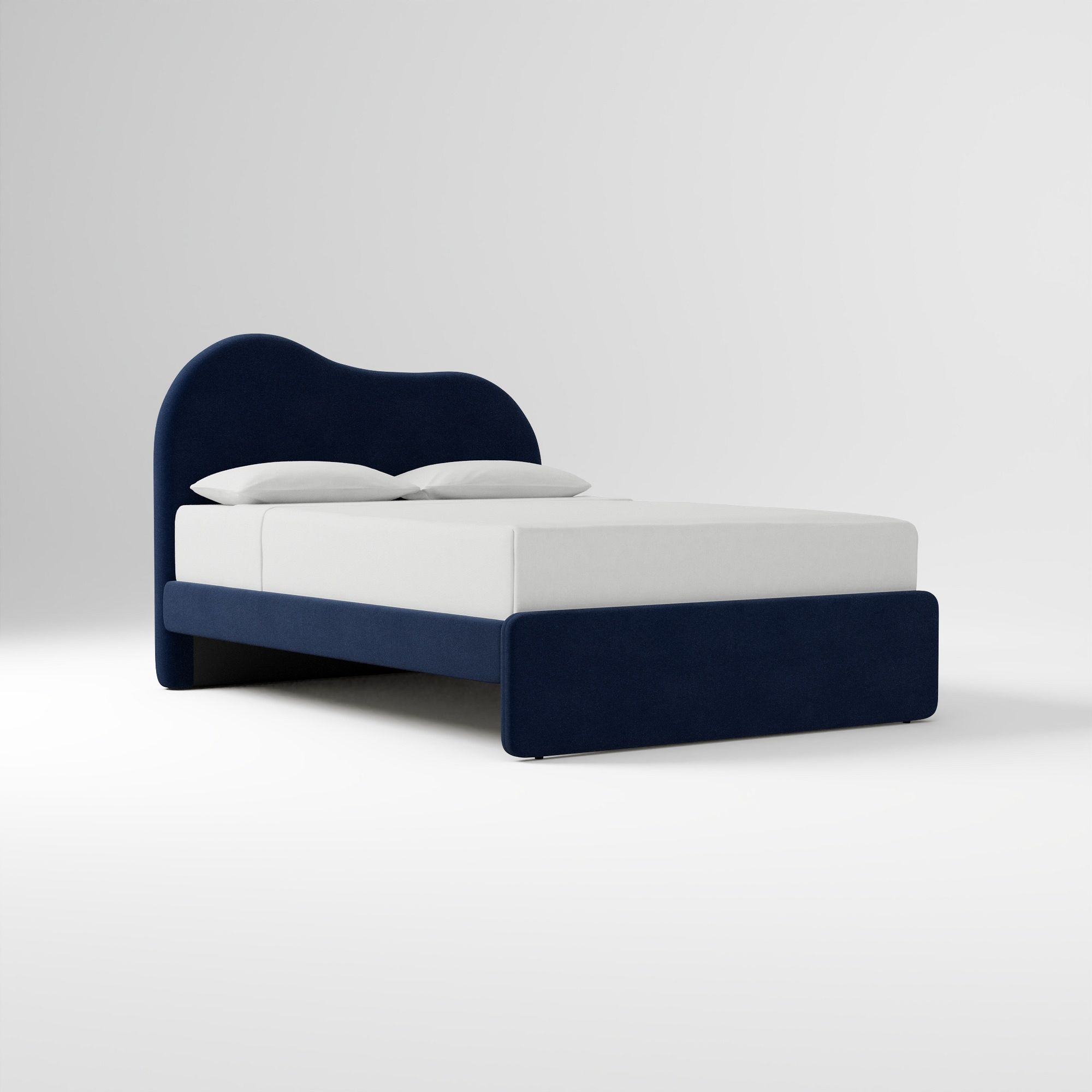 Alba Asymmetric Upholstered Bed, Full, Yarn Dyed Linen Weave, Alabaster