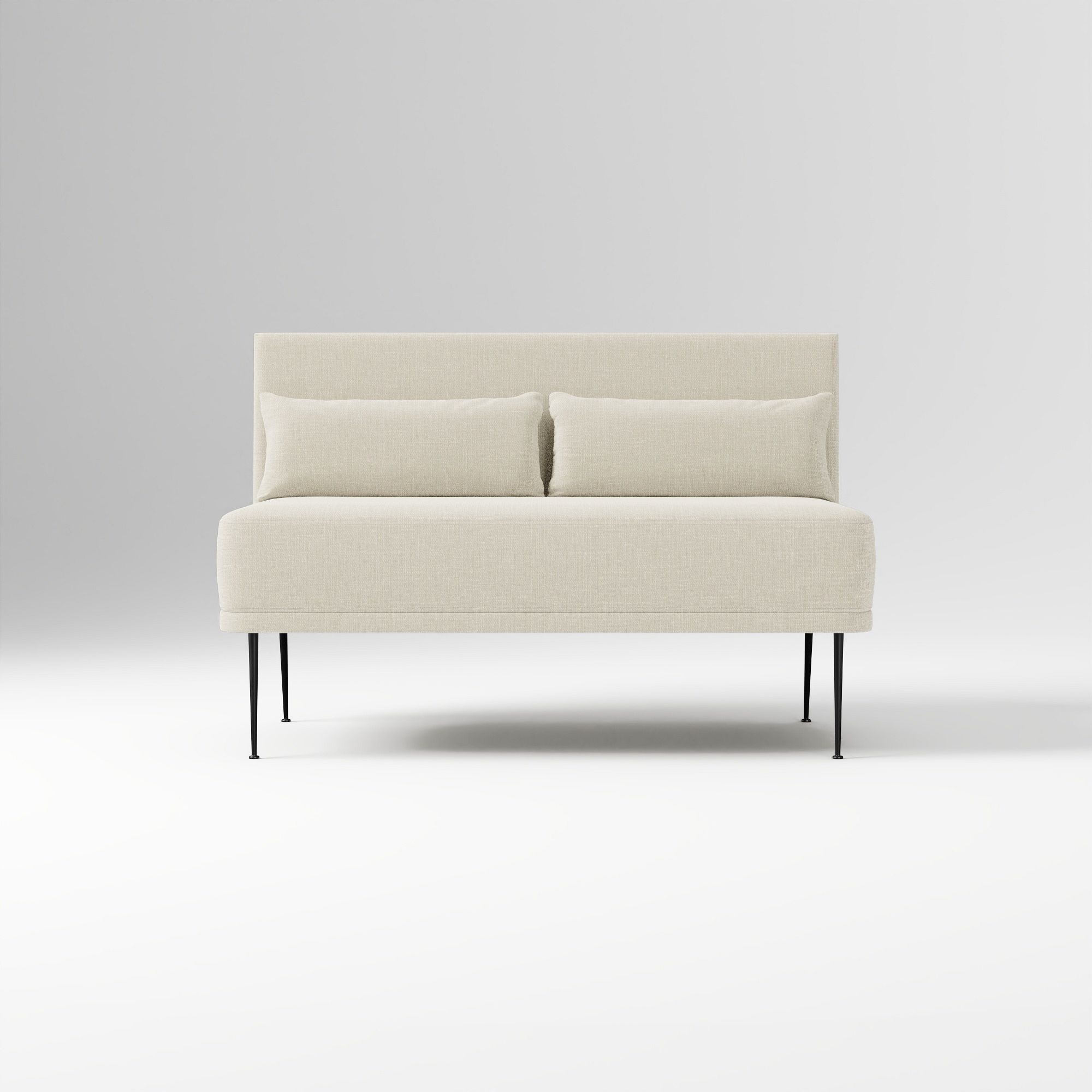 Modern Banquette Armless Bench, Yarn Dyed Linen Weave Oatmeal, Dark Bronze