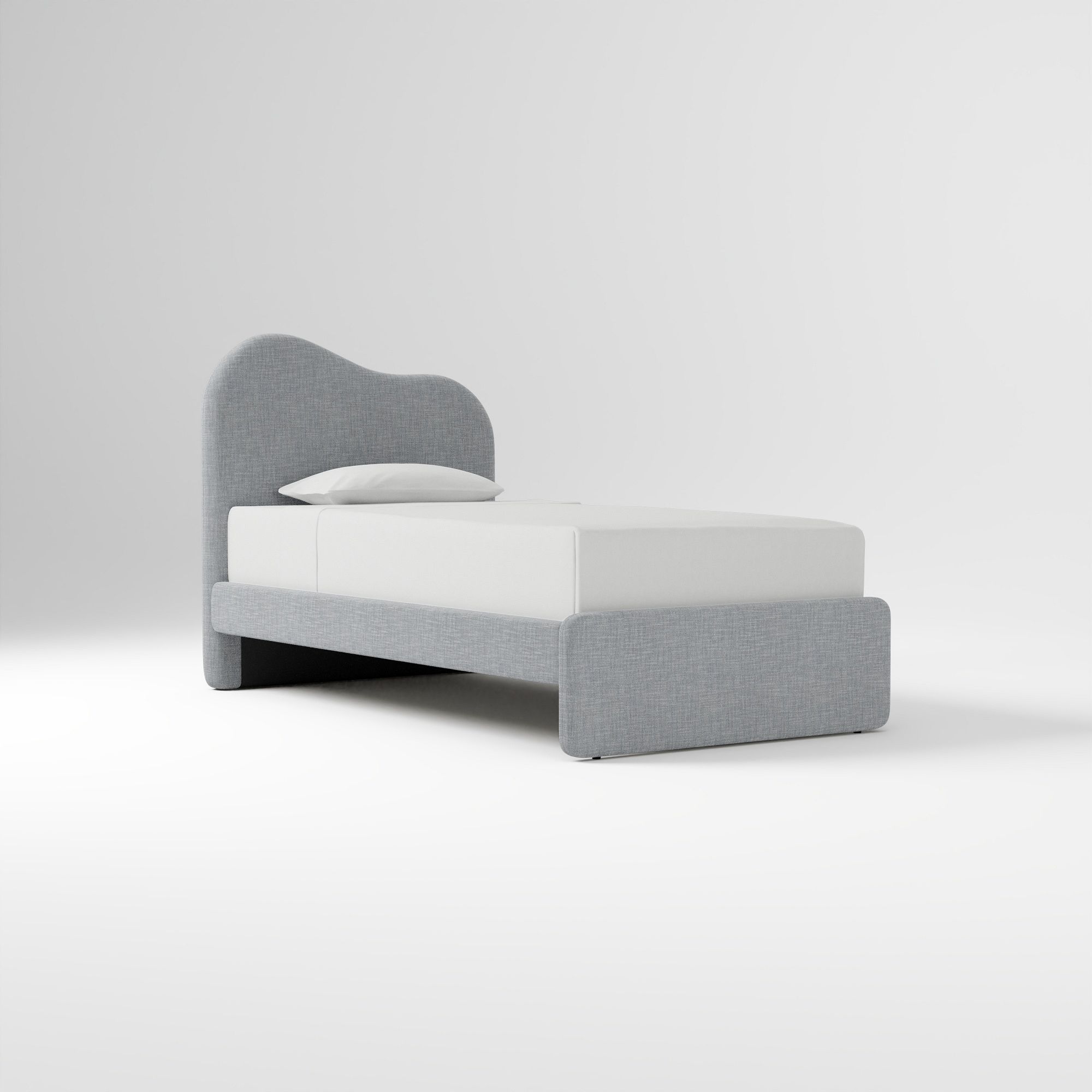 Alba Asymmetric Upholstered Bed, Full, Yarn Dyed Linen Weave, Alabaster