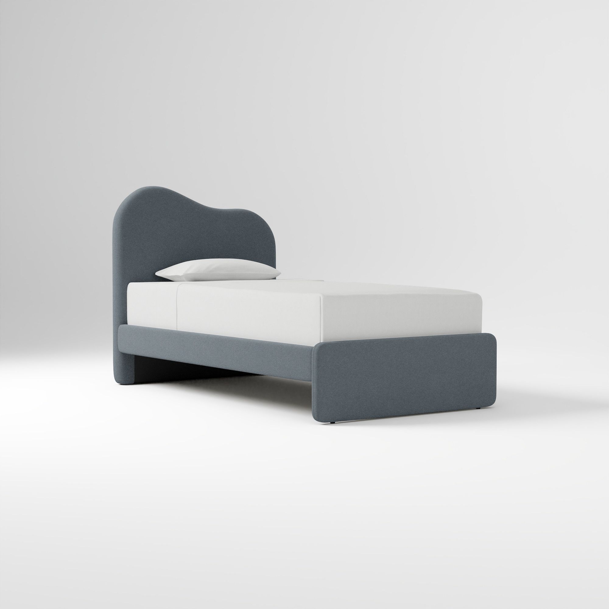 Alba Asymmetric Upholstered Bed, Full, Yarn Dyed Linen Weave, Alabaster