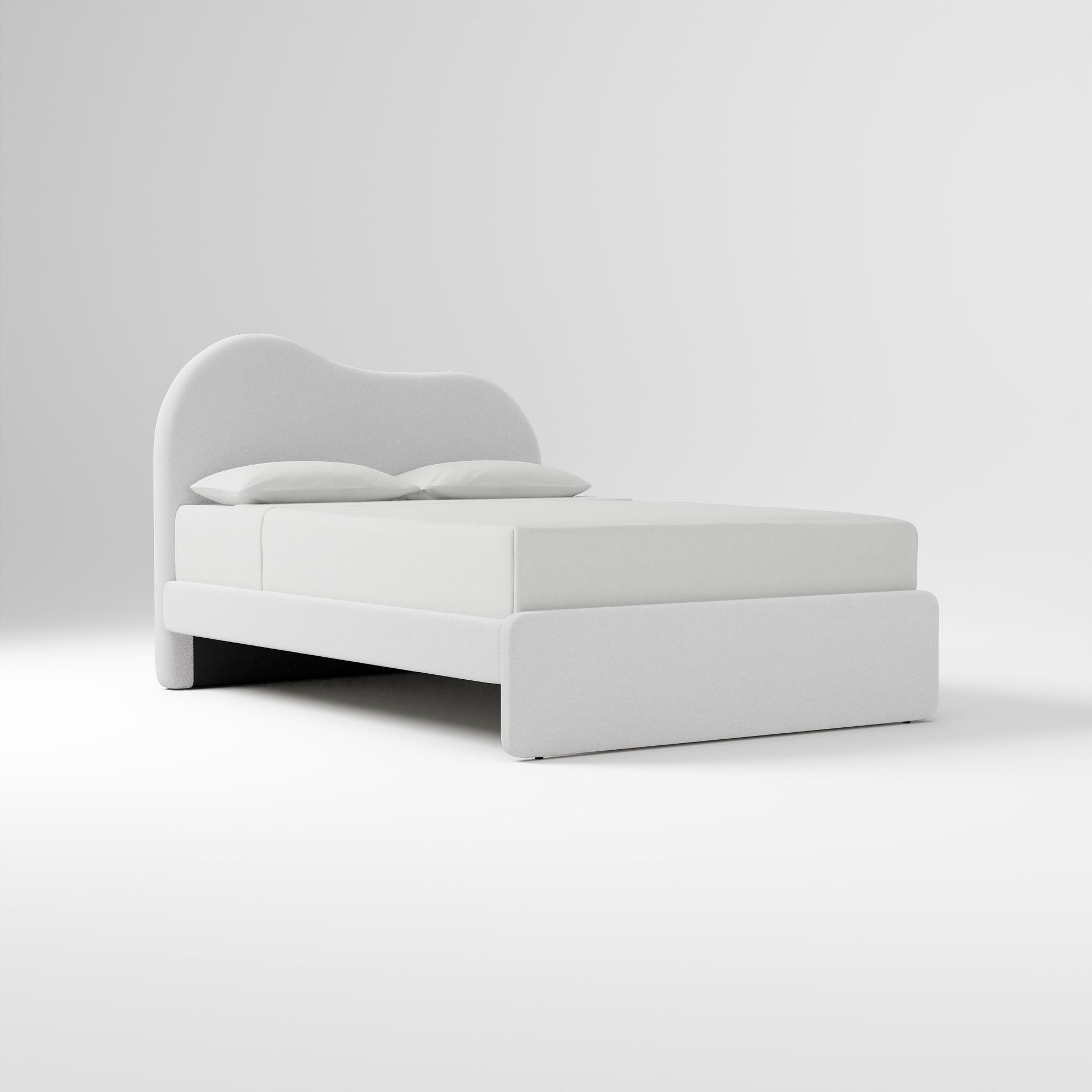 Alba Asymmetric Upholstered Bed, Full, Yarn Dyed Linen Weave, Alabaster