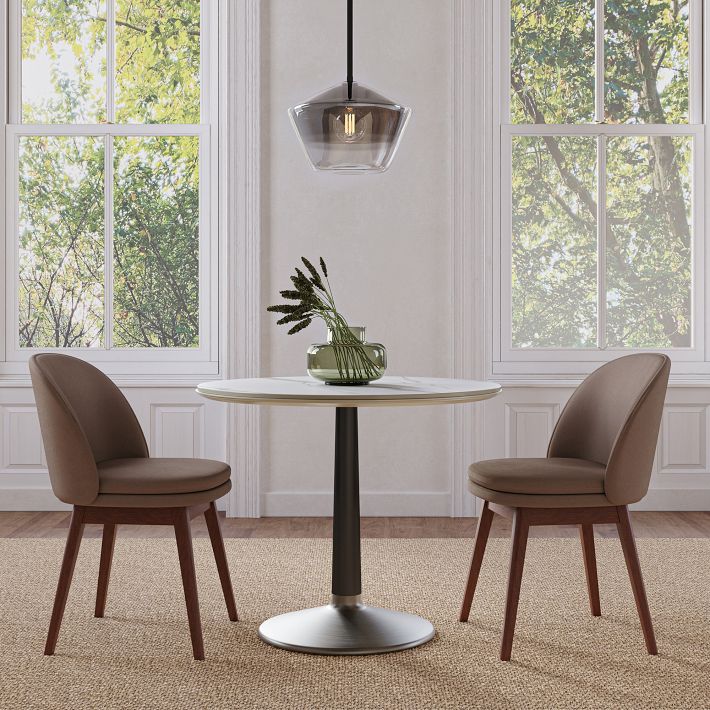 Raymond Restaurant Dining Table - Porcelain w/ Protective Metal Bumper - Round