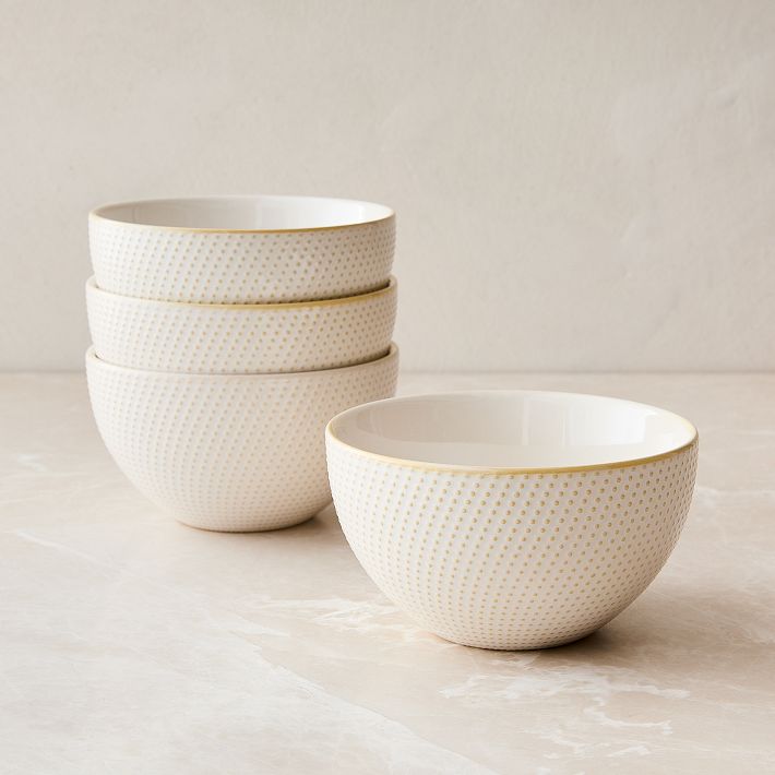 Textured Stoneware Cereal Bowl Sets (Dots, Set of 4)