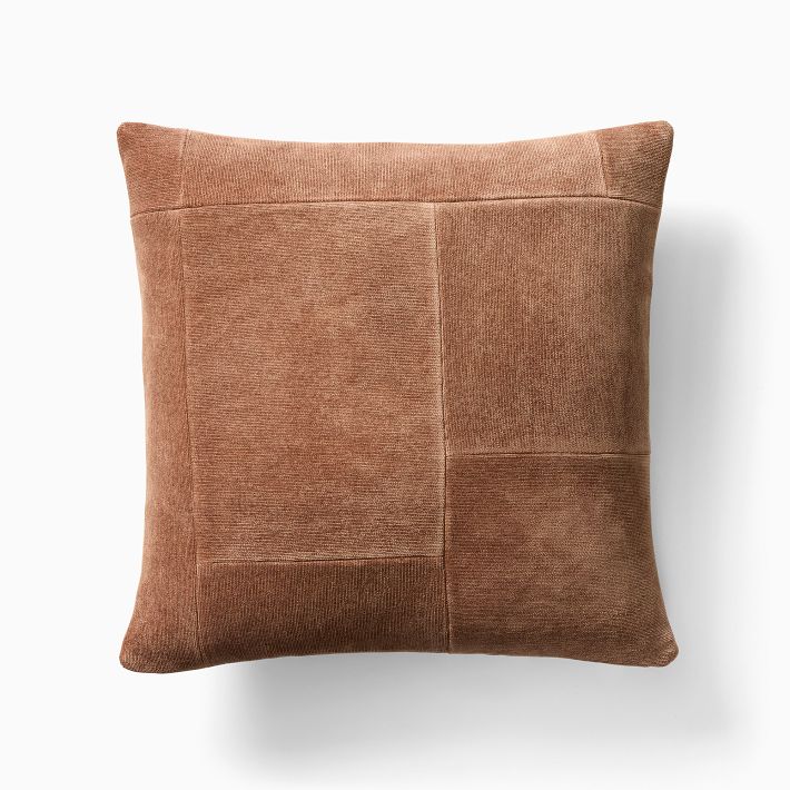 Patchwork Chenille Throw Pillow & Cover 24" x 24" Baked Clay| West Elm