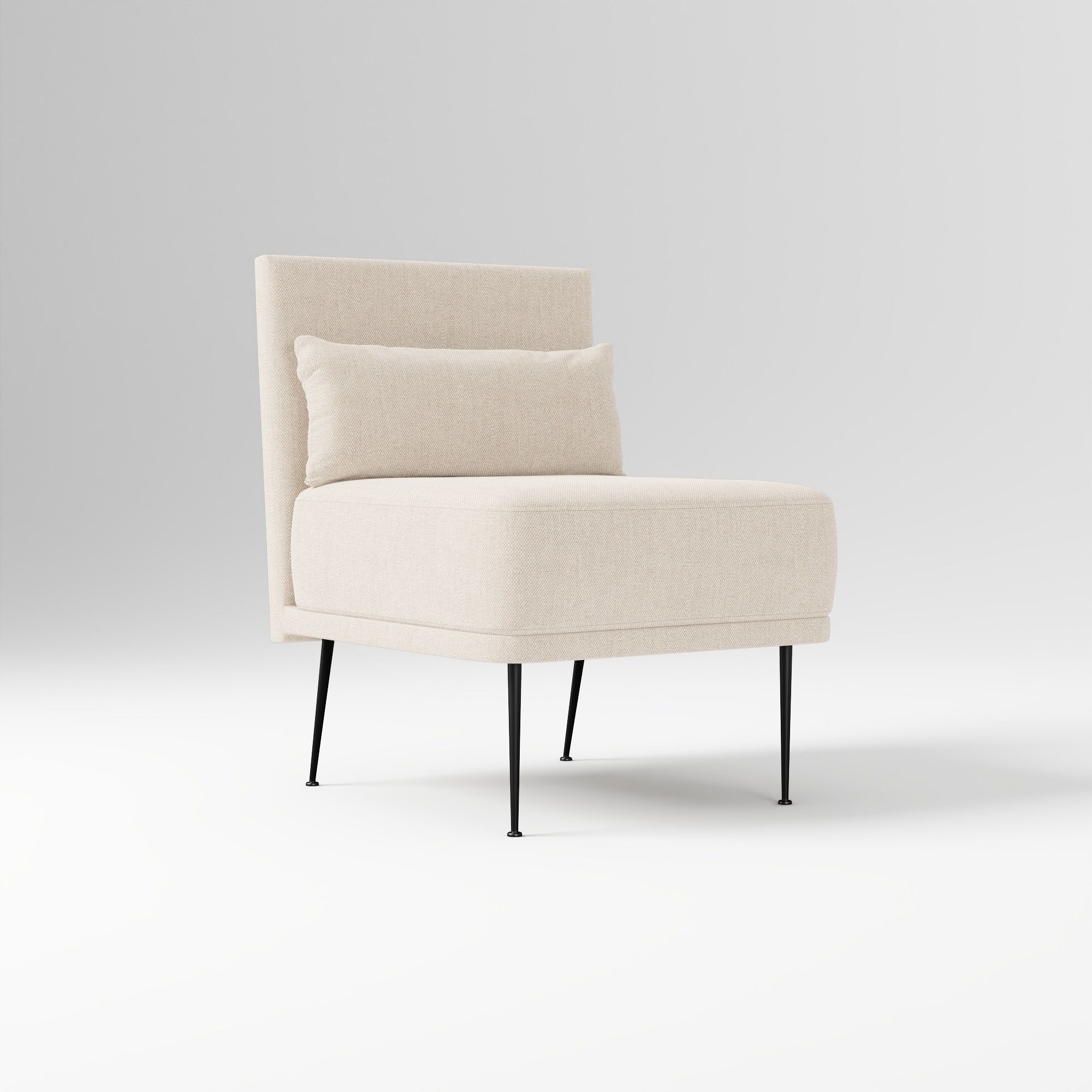Modern Banquette Armless Bench, Yarn Dyed Linen Weave Oatmeal, Dark Bronze