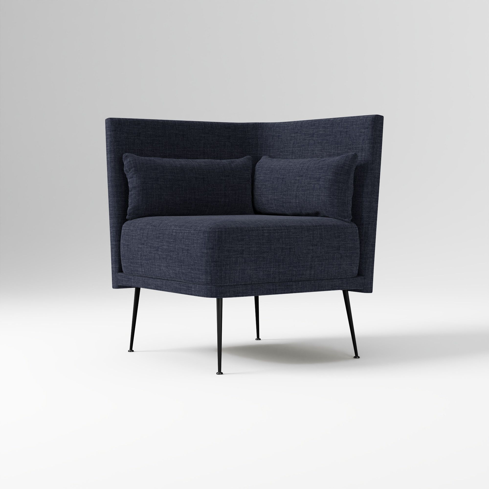 Modern Banquette Armless Bench, Yarn Dyed Linen Weave Oatmeal, Dark Bronze