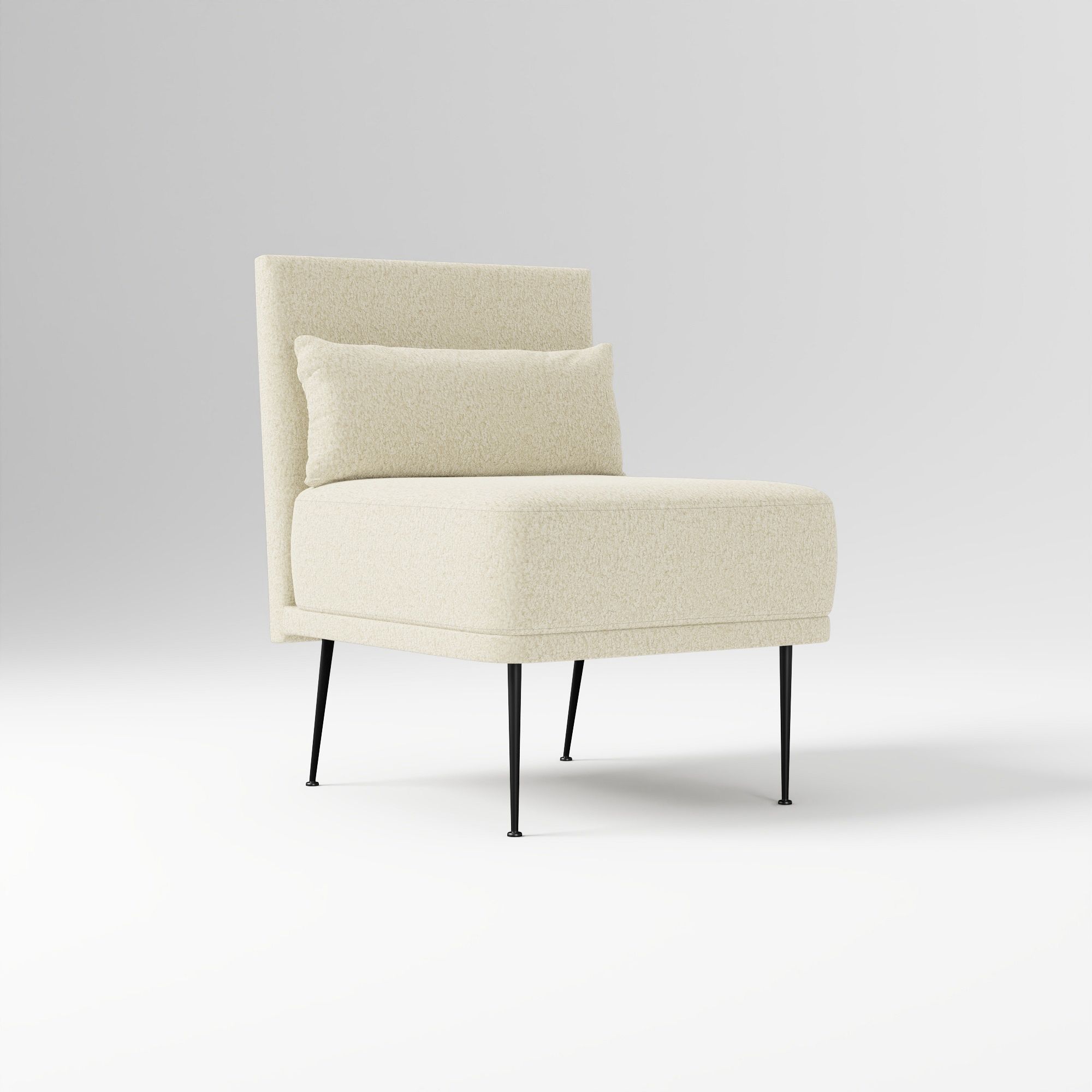 Modern Banquette Armless Bench, Yarn Dyed Linen Weave Oatmeal, Dark Bronze