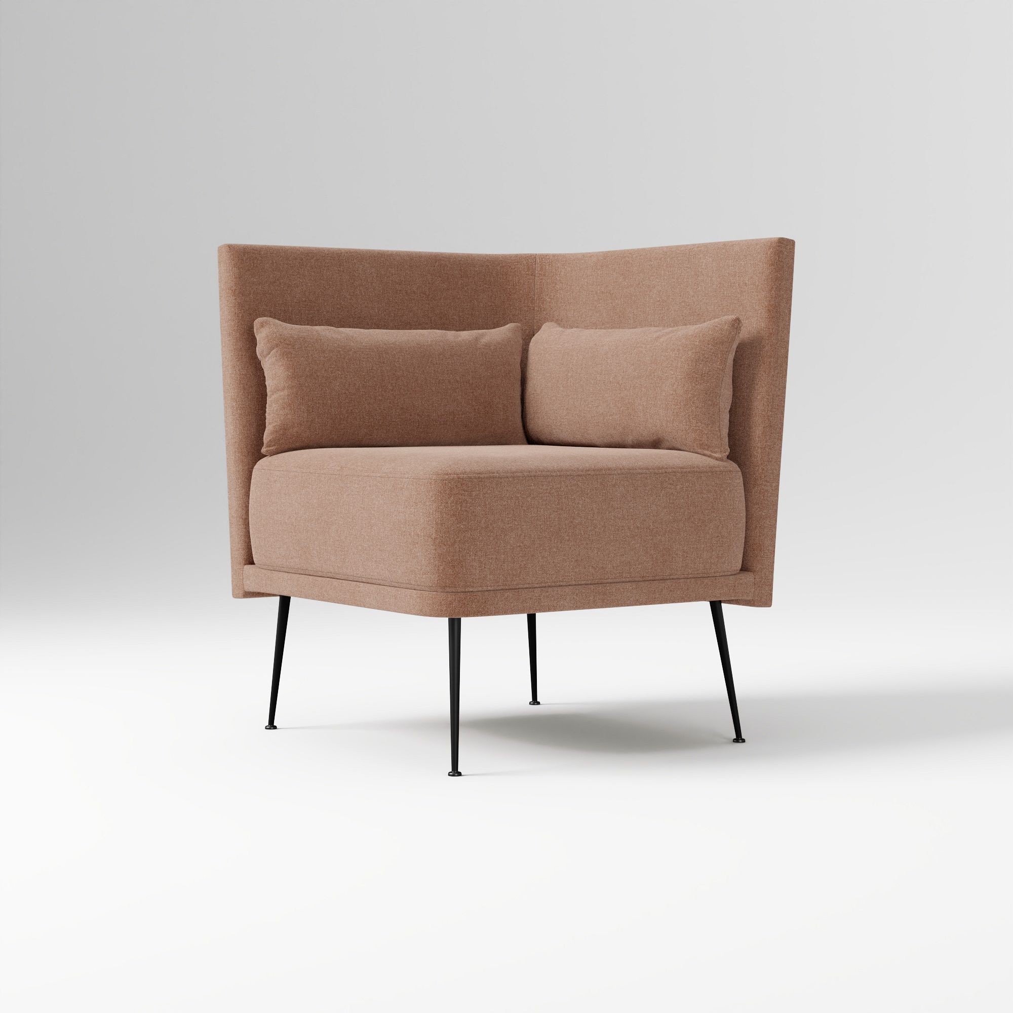 Modern Banquette Armless Bench, Yarn Dyed Linen Weave Oatmeal, Dark Bronze