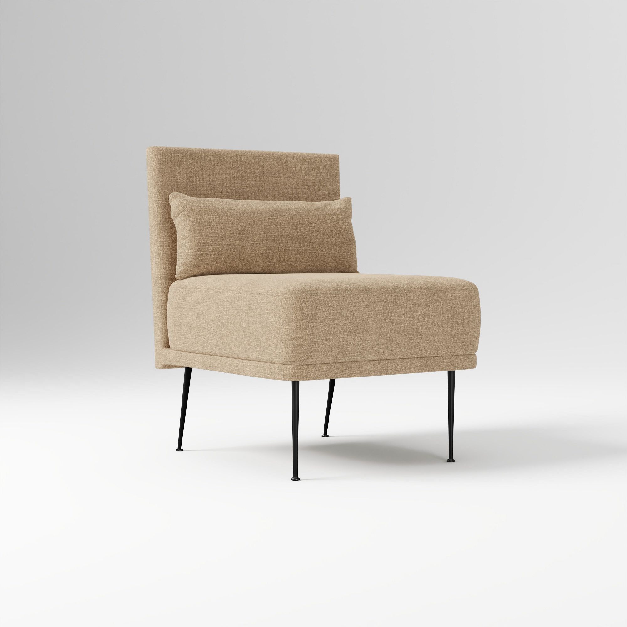 Modern Banquette Armless Bench, Yarn Dyed Linen Weave Oatmeal, Dark Bronze