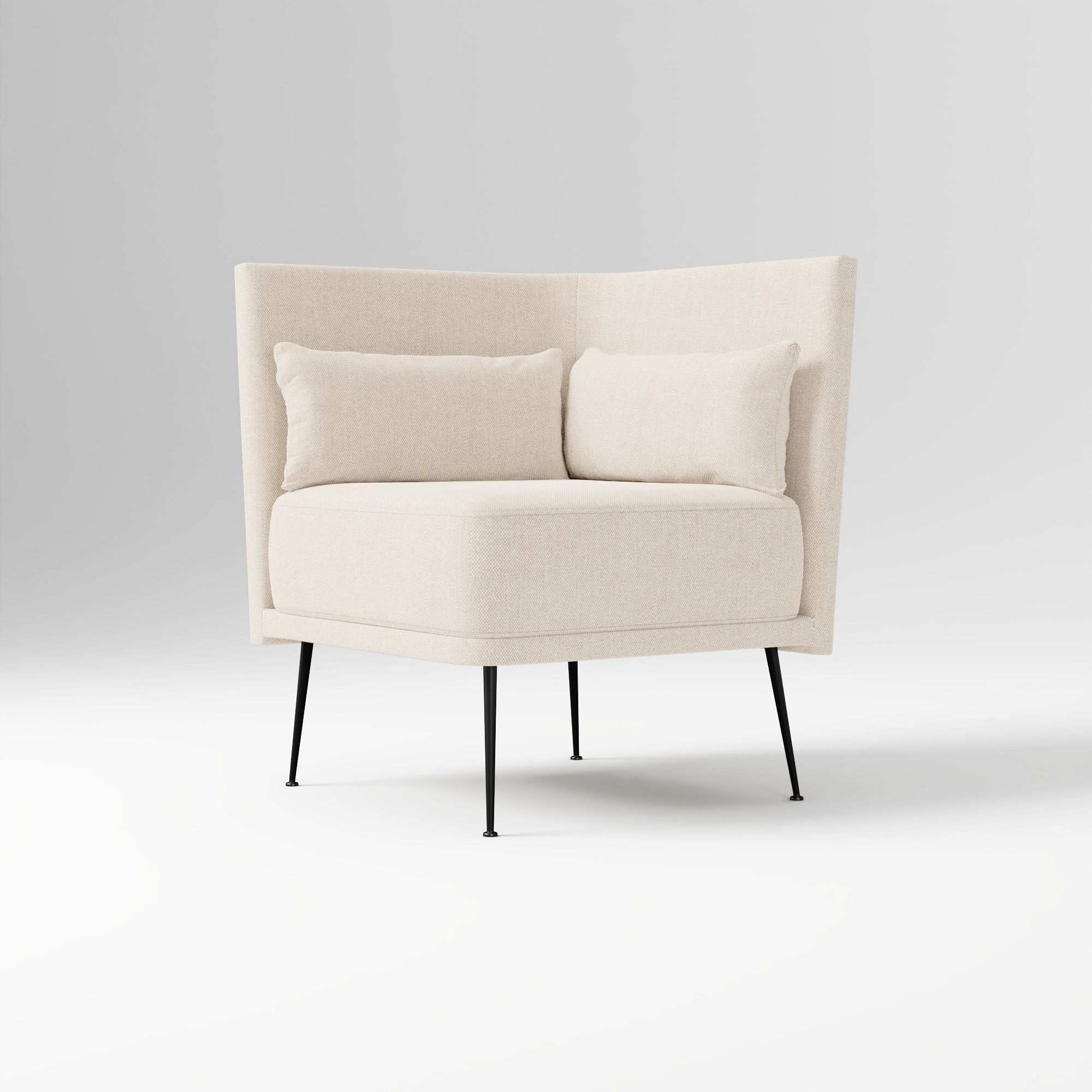 Modern Banquette Armless Bench, Yarn Dyed Linen Weave Oatmeal, Dark Bronze