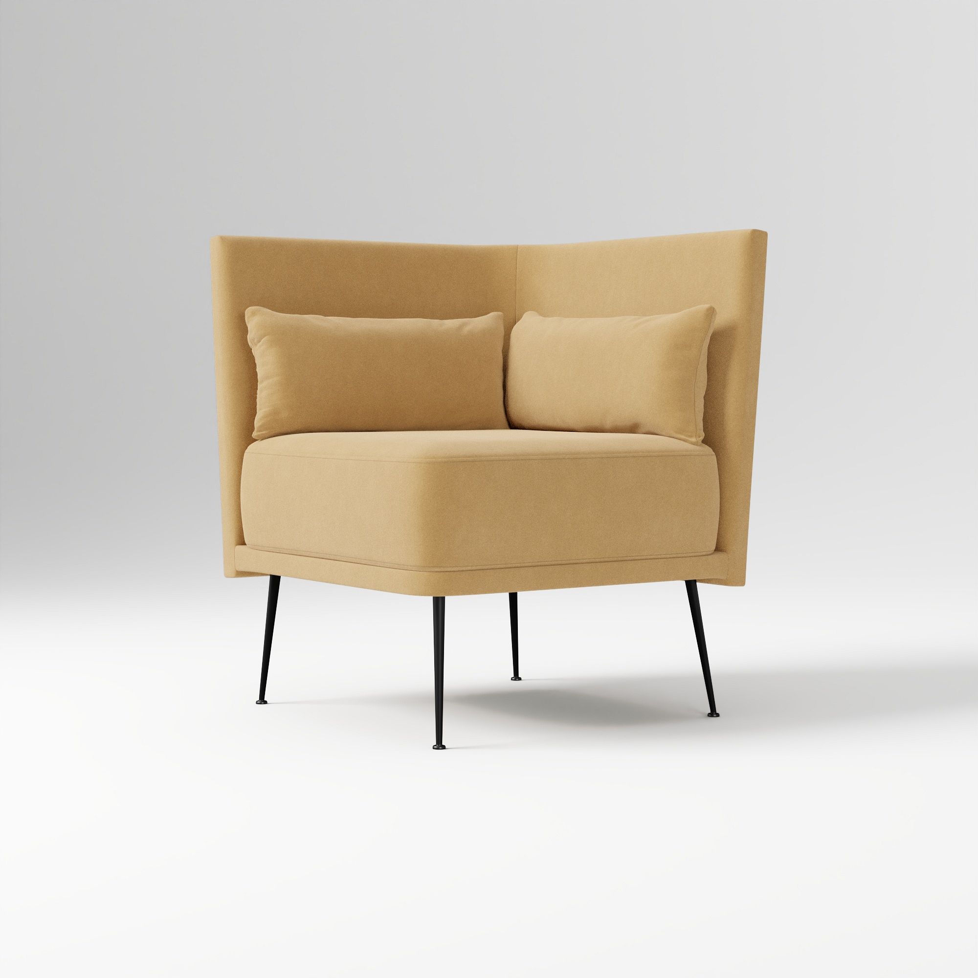 Modern Banquette Armless Bench, Yarn Dyed Linen Weave Oatmeal, Dark Bronze