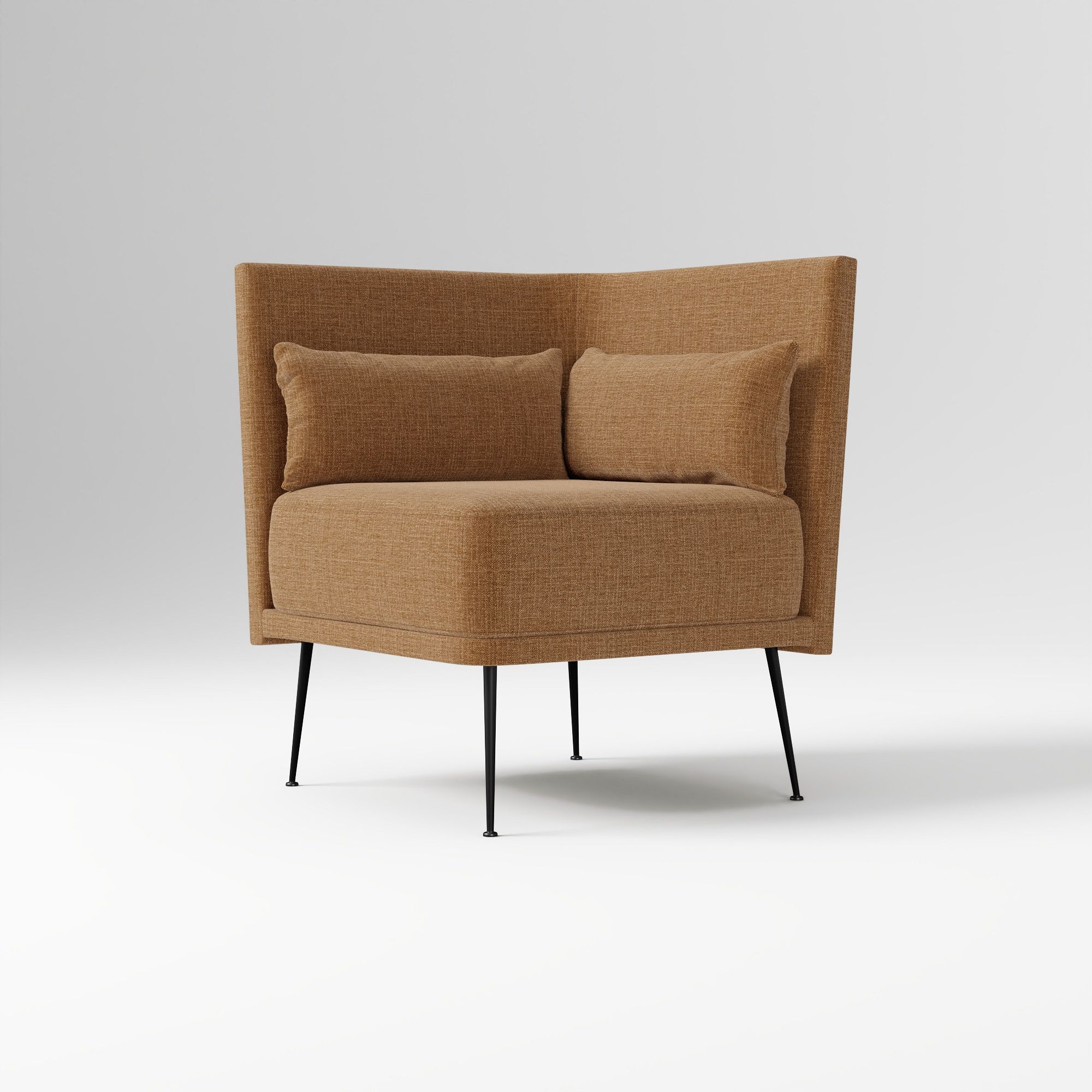 Modern Banquette Armless Bench, Yarn Dyed Linen Weave Oatmeal, Dark Bronze