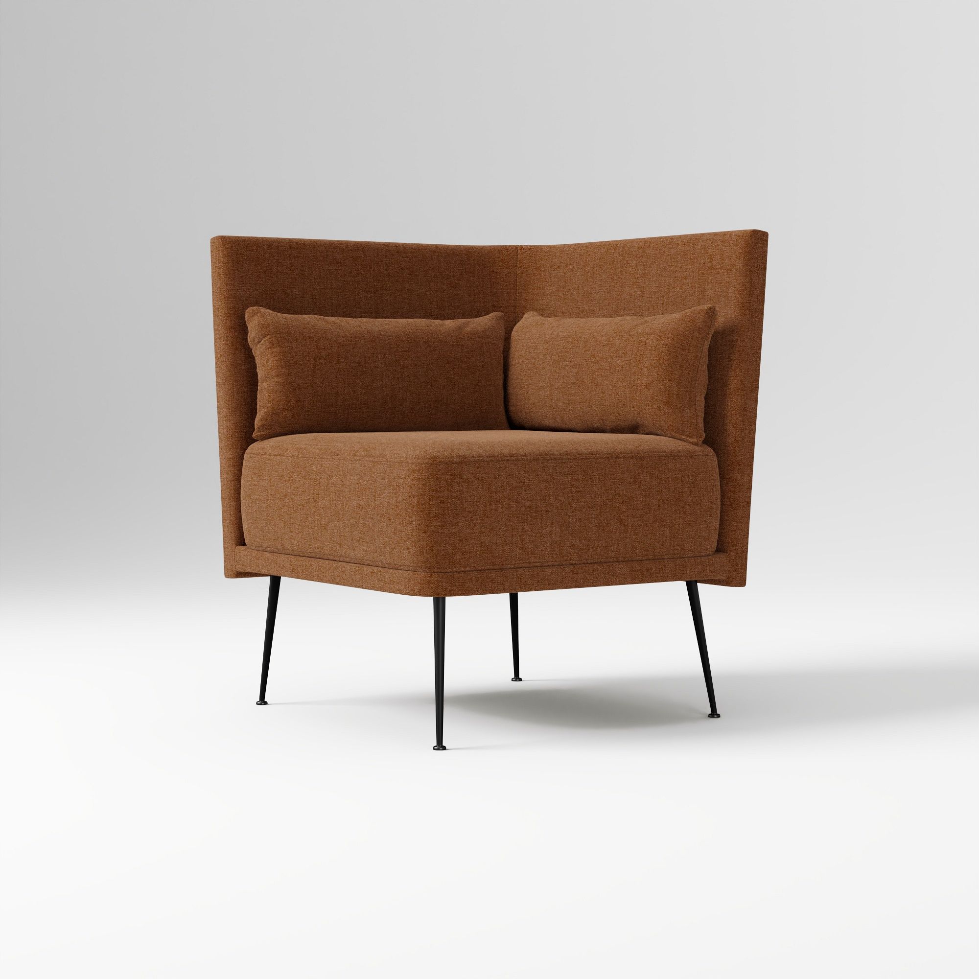 Modern Banquette Armless Bench, Yarn Dyed Linen Weave Oatmeal, Dark Bronze