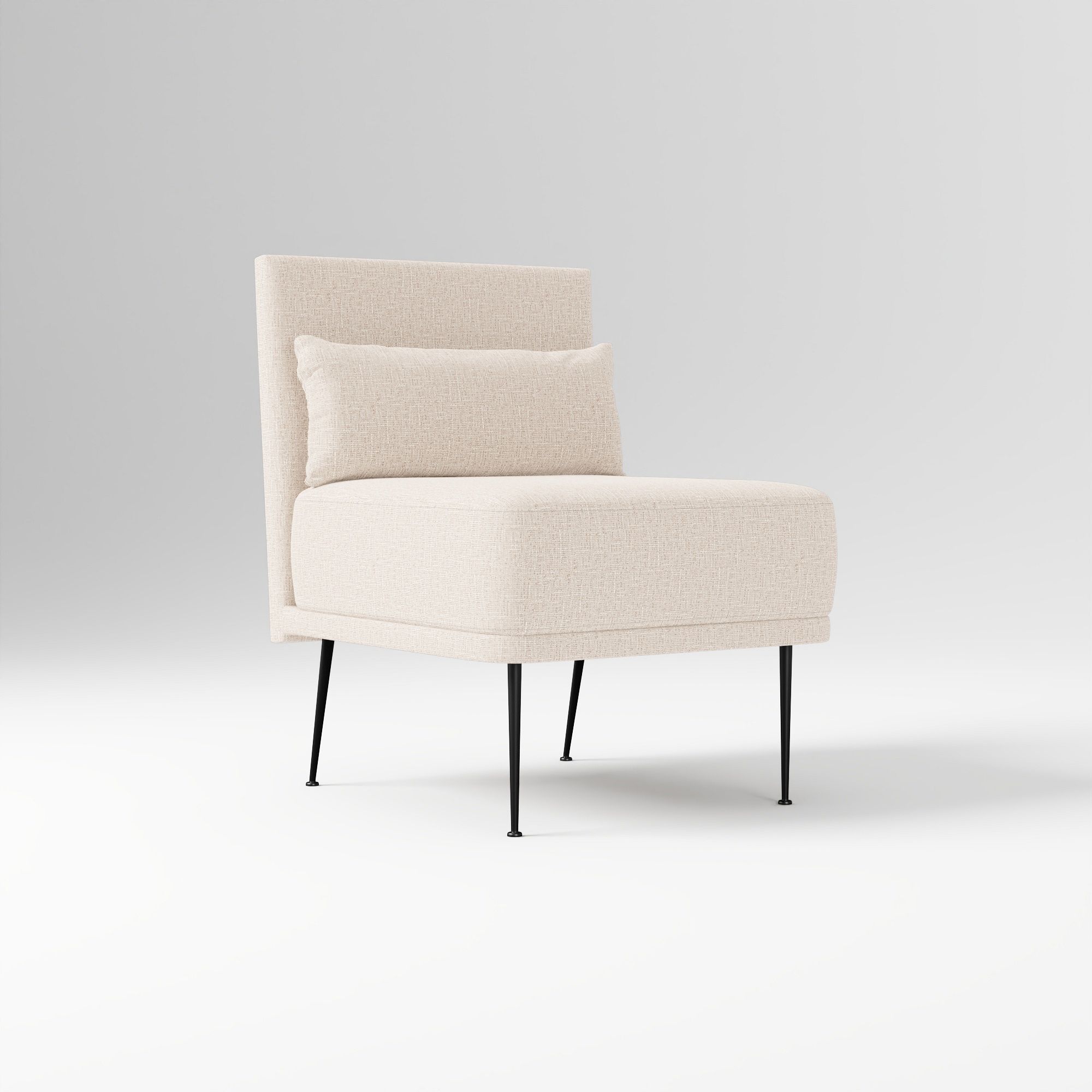 Modern Banquette Armless Bench, Yarn Dyed Linen Weave Oatmeal, Dark Bronze