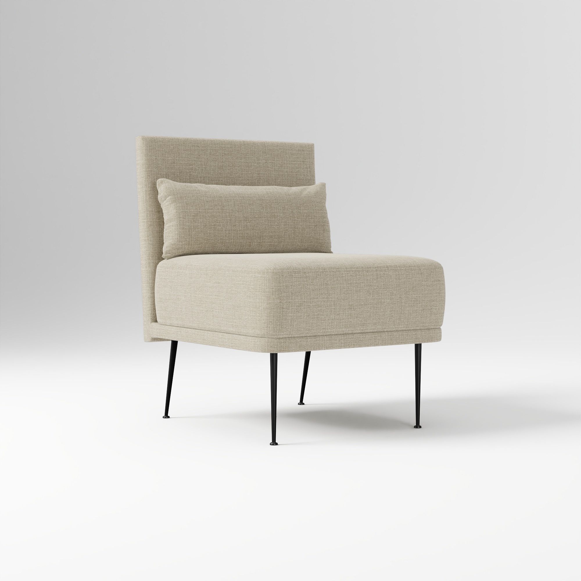 Modern Banquette Armless Bench, Yarn Dyed Linen Weave Oatmeal, Dark Bronze