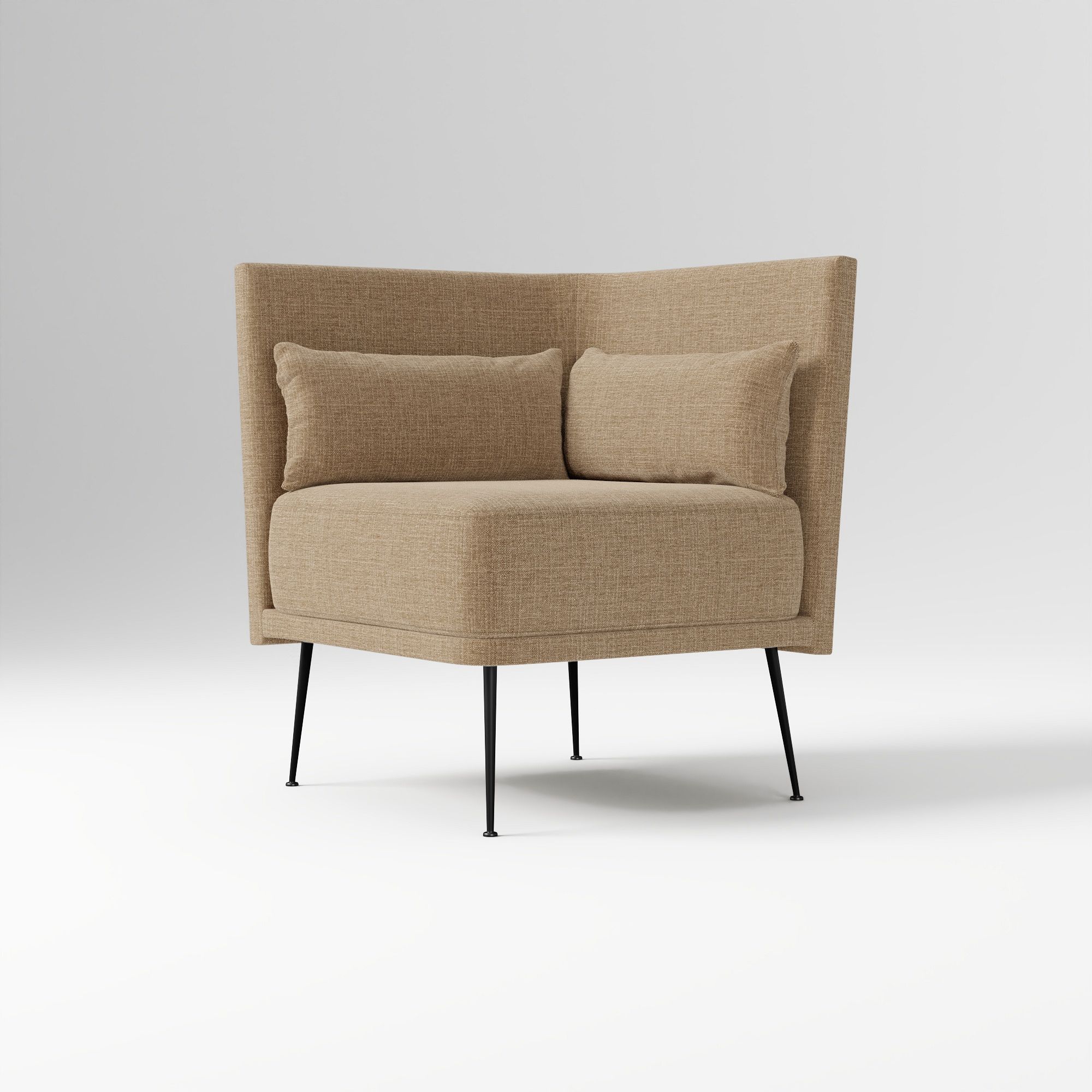 Modern Banquette Armless Bench, Yarn Dyed Linen Weave Oatmeal, Dark Bronze