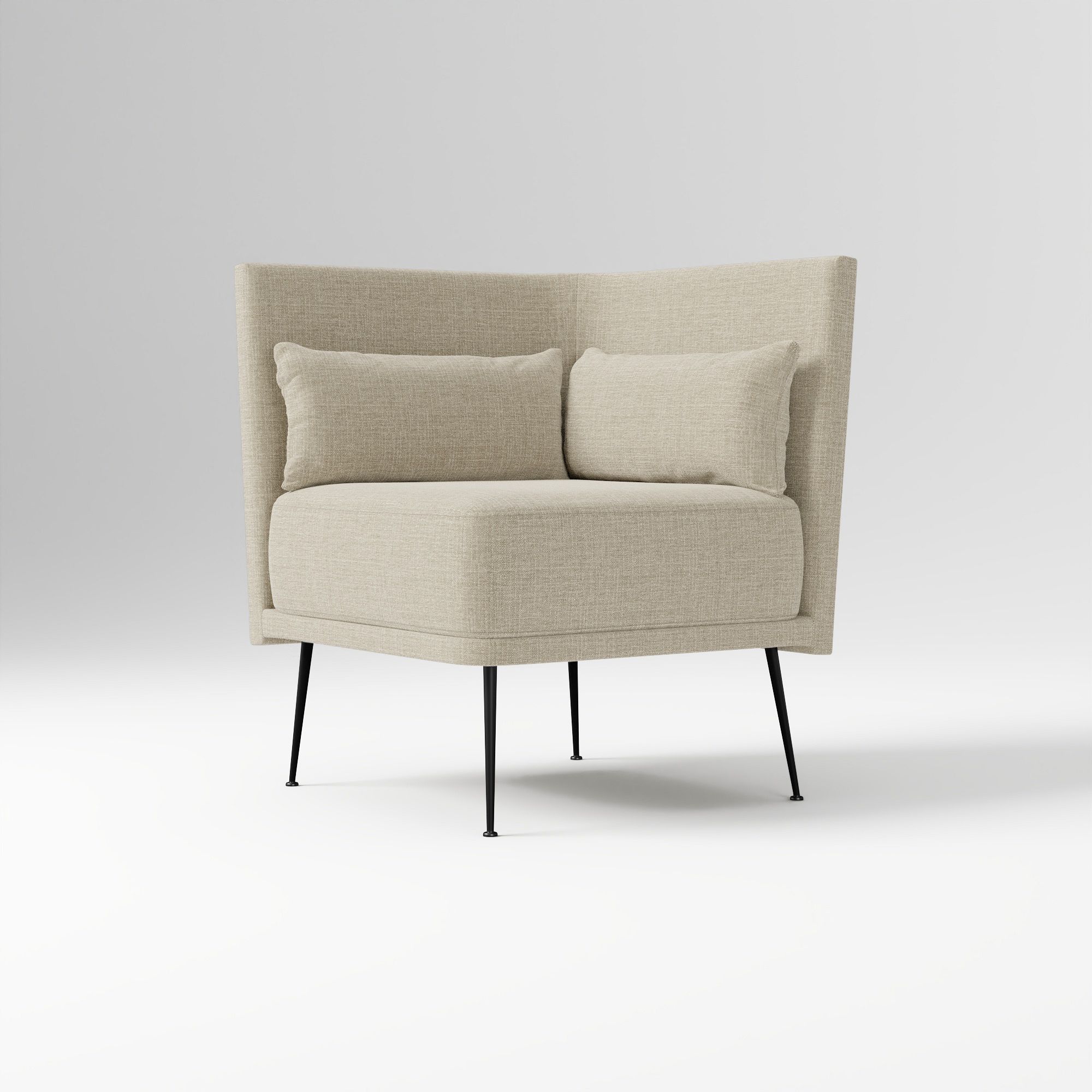 Modern Banquette Armless Bench, Yarn Dyed Linen Weave Oatmeal, Dark Bronze