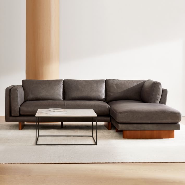 Anton Leather 3-Piece Ottoman Sectional (104&quot;) - Wood Legs