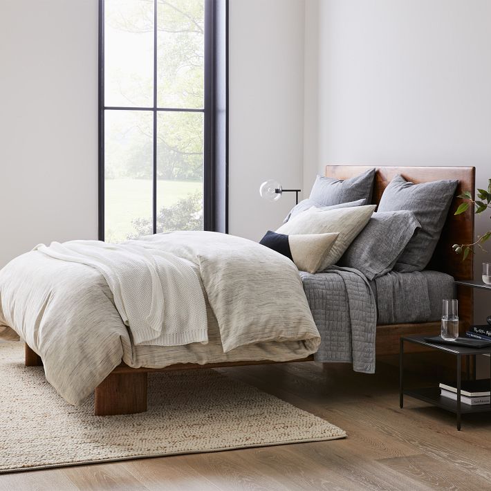 Washed Melange Jacquard Duvet Cover & Shams